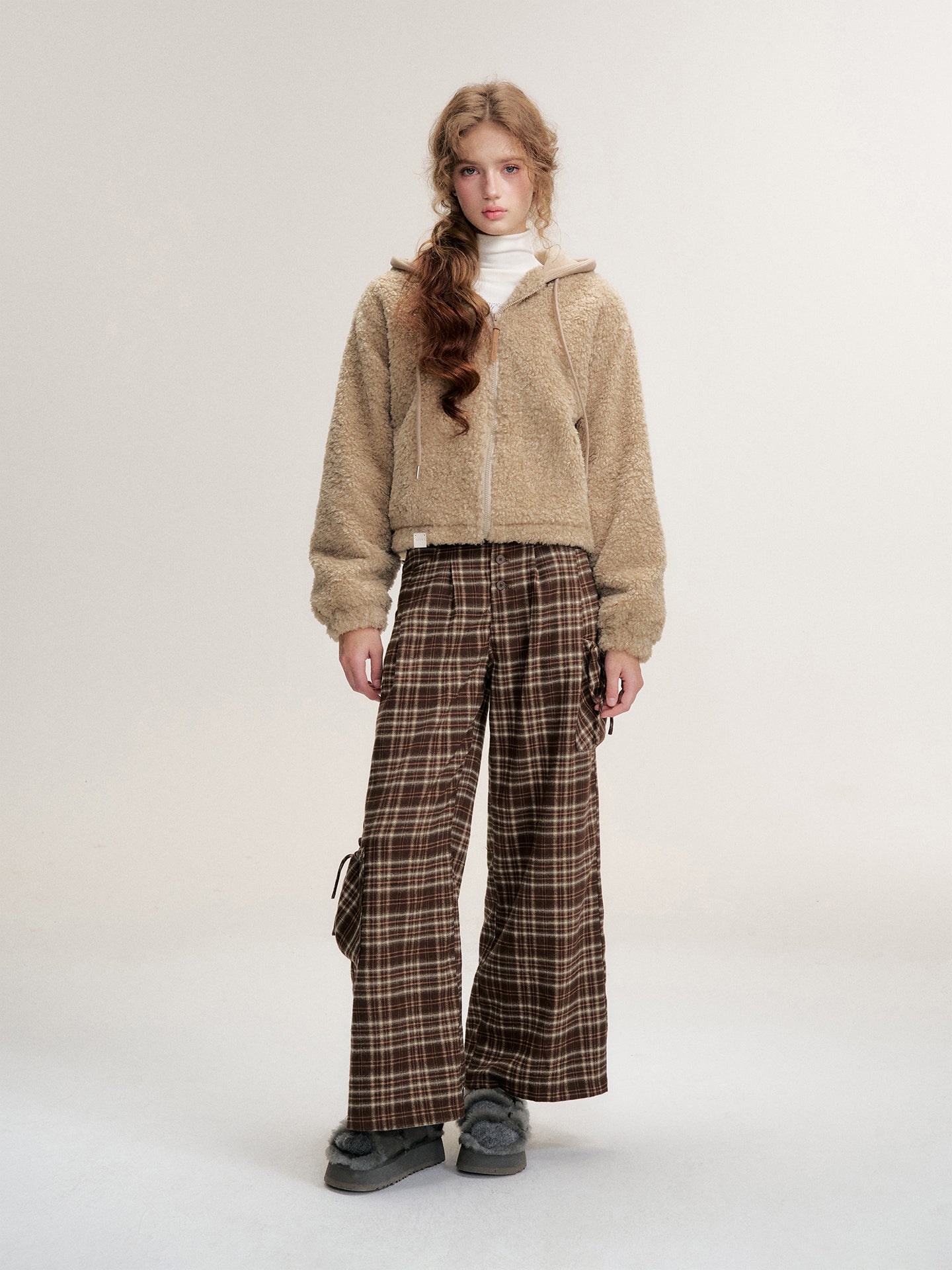 16DEWS 16D25492 Retro plaid pocket straight leg pants