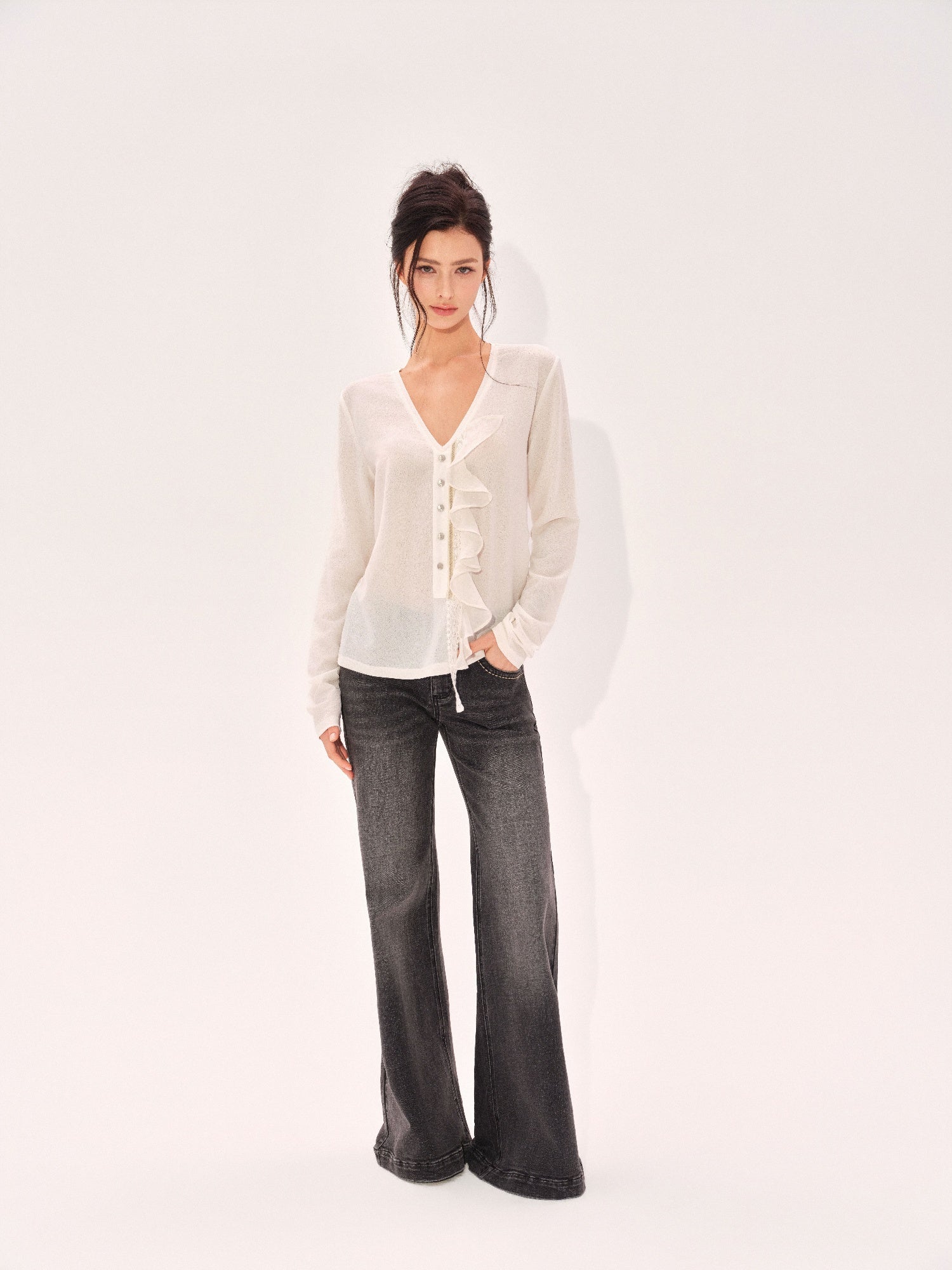 NONCESTNON N326 Patchwork One-Shoulder Top