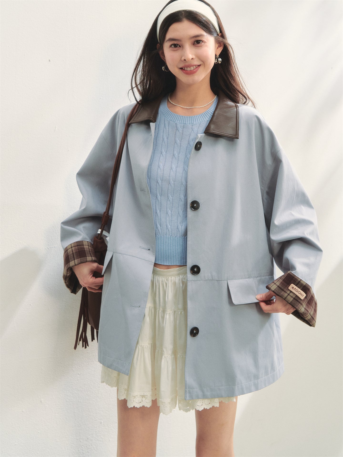 AsGony ASG25291 Grid splicing contrasting color windbreaker jacket