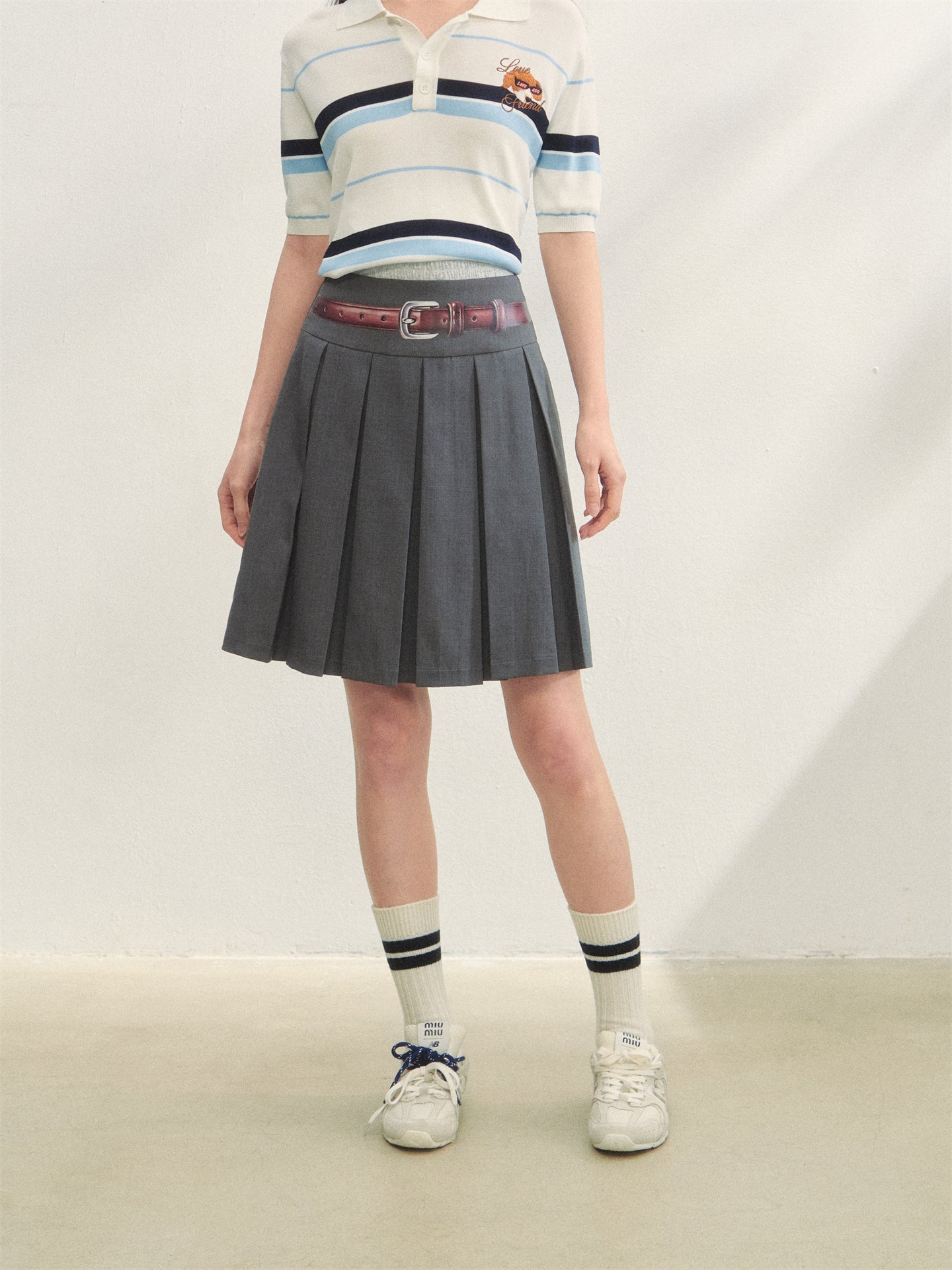 AsGony ASG25271 Printed waistband pleated skirts