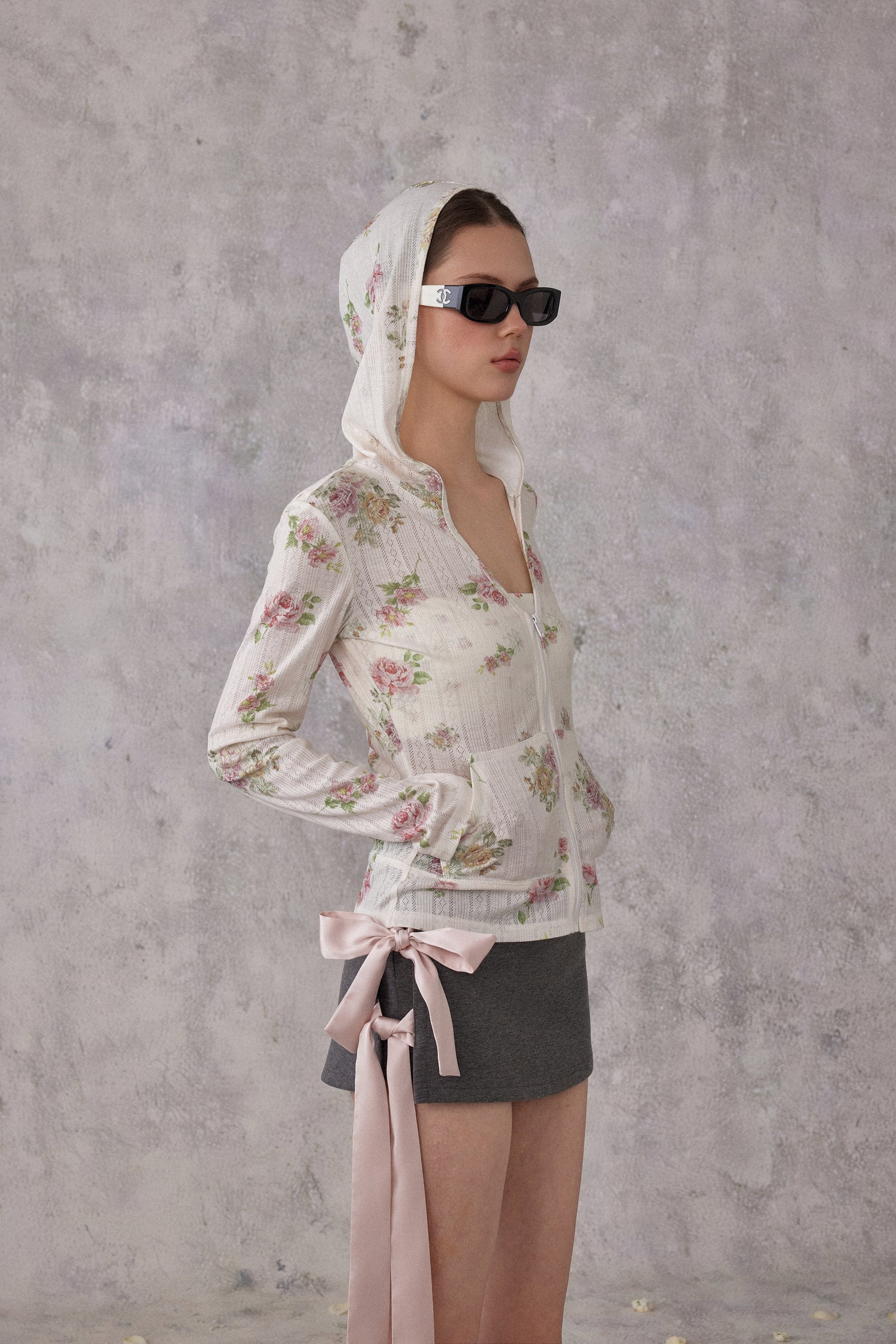 NOMEANSNO N194 Floral hooded long sleeved top