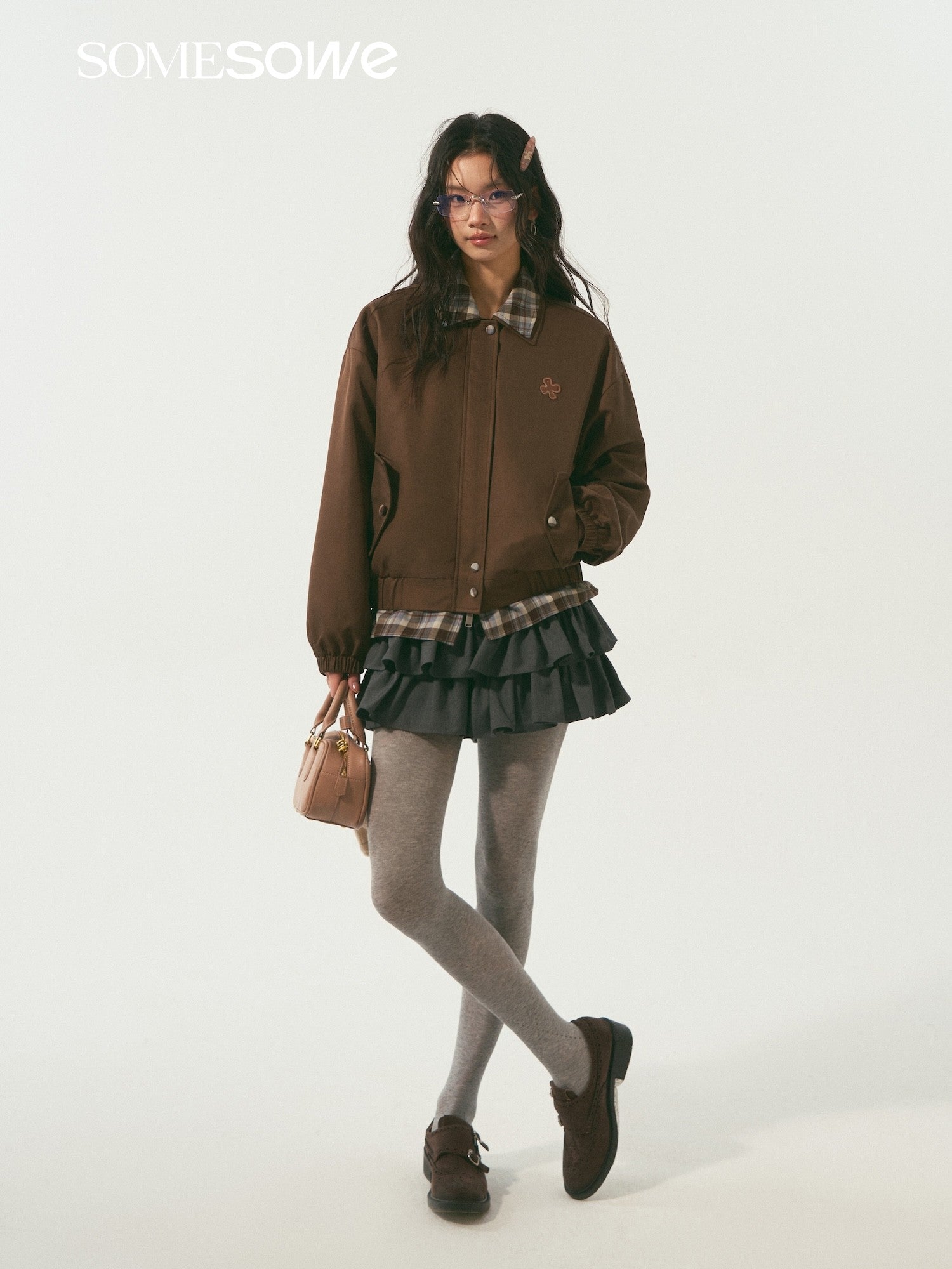 SOMESOWE S2509003 Double layered collar plaid spliced jacket