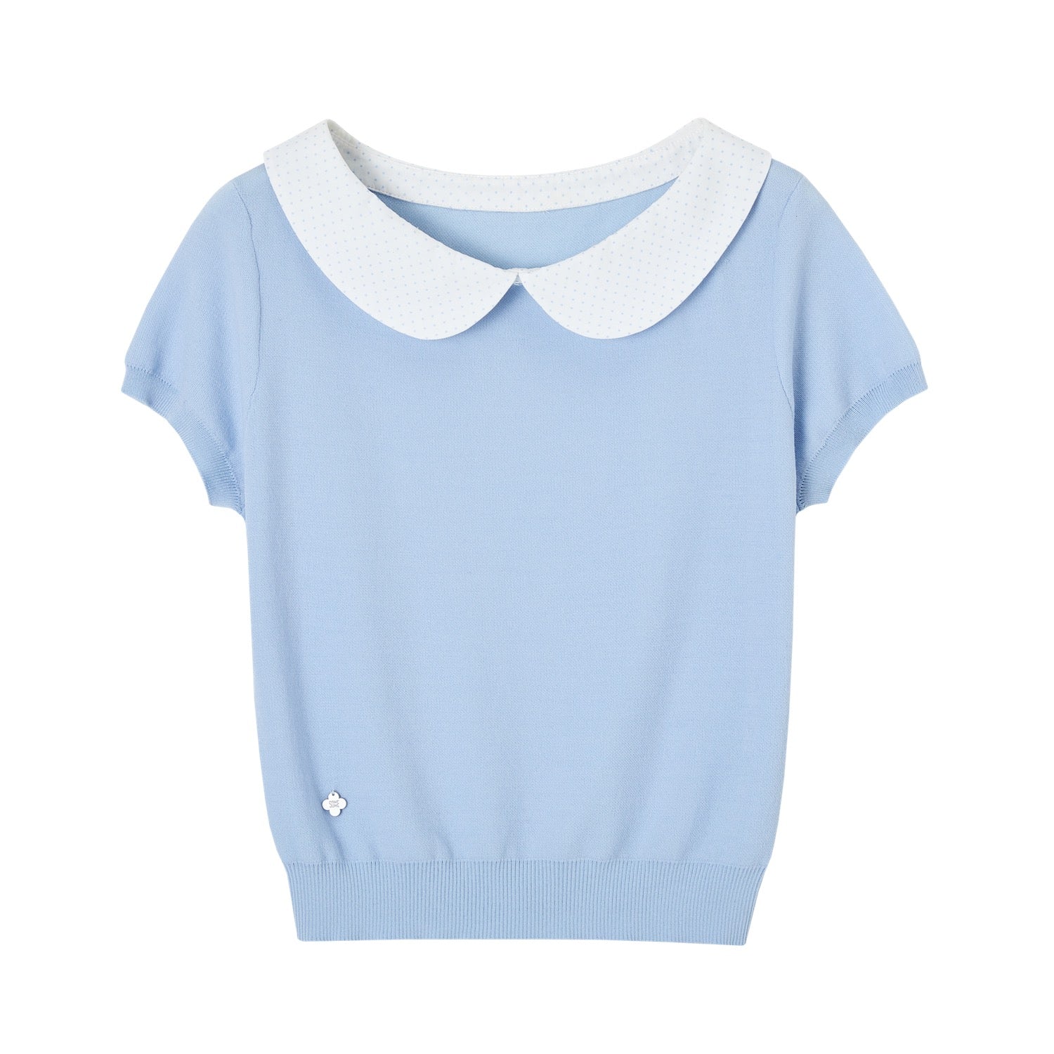 SOMESOWE S2609097 Doll collar patchwork knitted short sleeved shirt