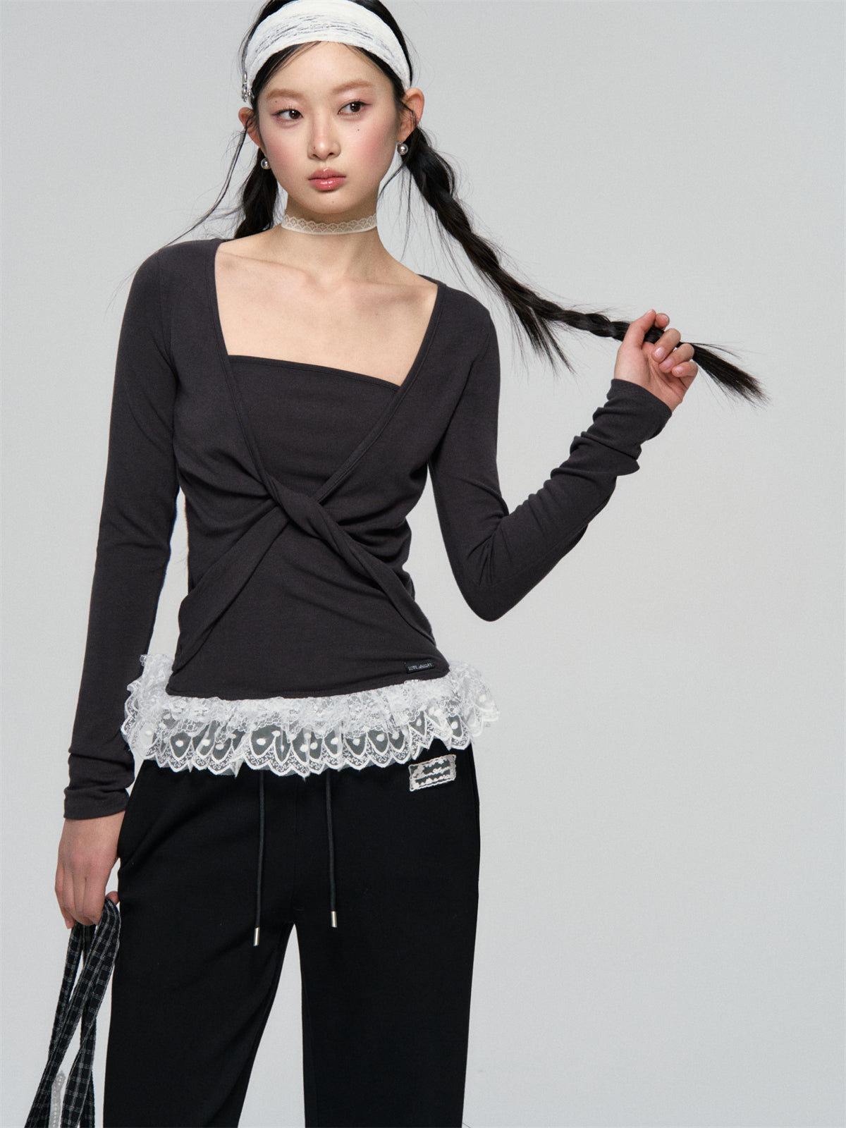 AsGony ASG25083 Strapless lace blouse two piece set