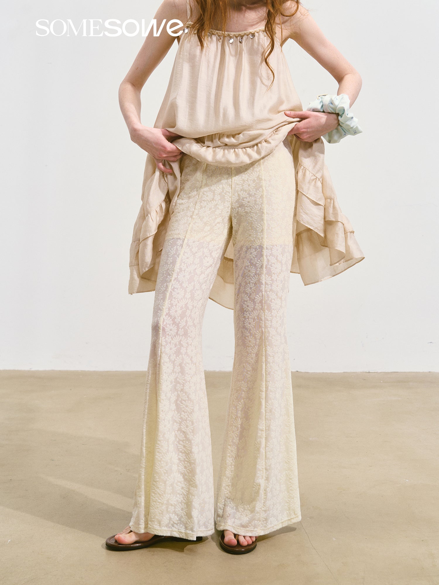 SOMESOWE S2508117 Lace micro flared pants