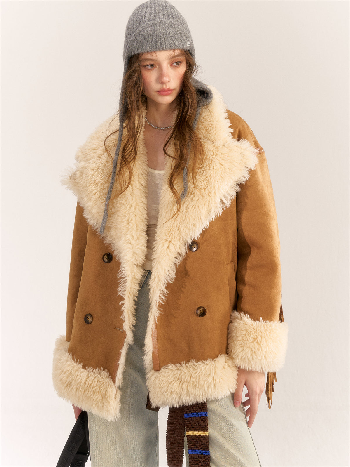 AsGony ASG24530 Suede & Fur Coat(2color)