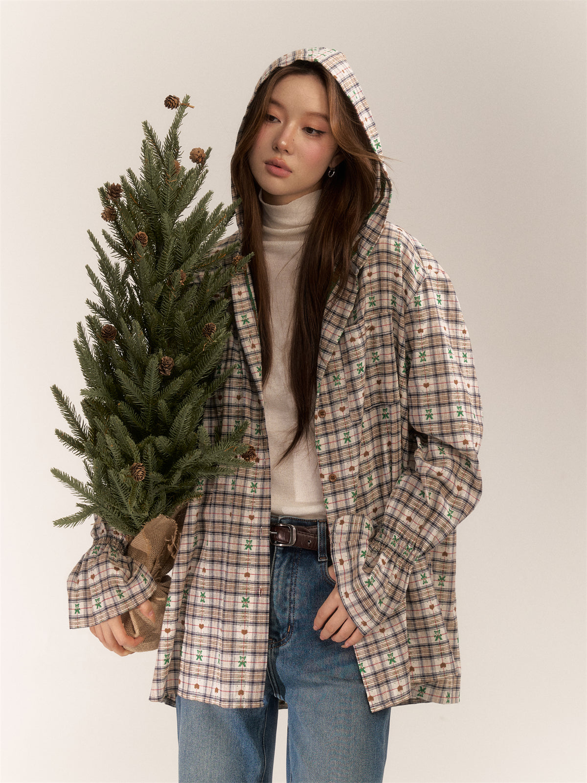 AsGony ASG24634 Checked hooded shirt