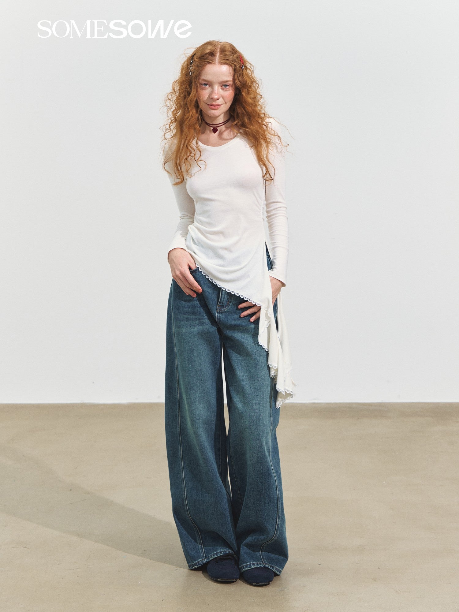 SOMESOWE S2508253 Three dimensional split wide leg jeans