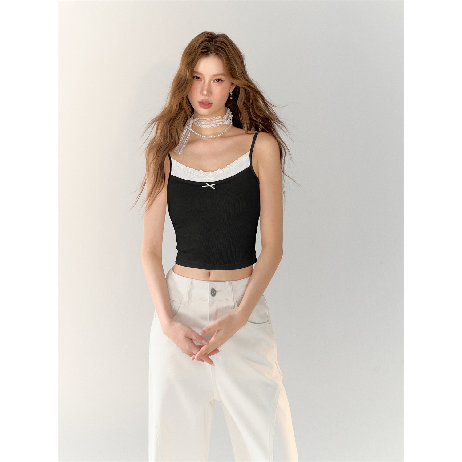 AsGony ASG24719 Fake two piece bow tie camisole