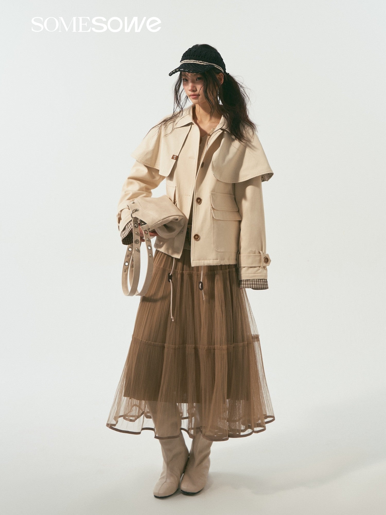 SOMESOWE S2508339 Detachable cape clip cotton jacket