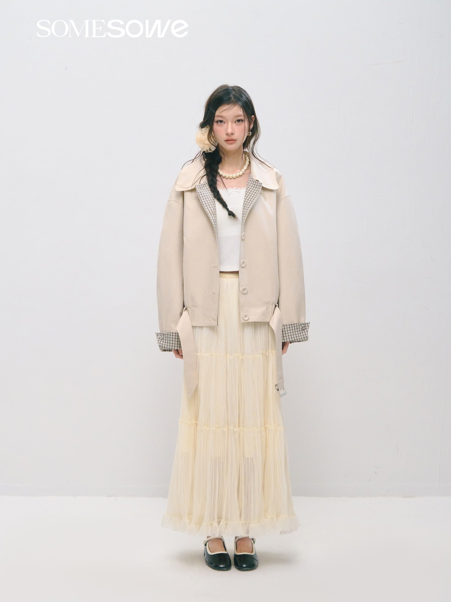 SOMESOWE S2509028 Plaid patchwork lapel breasted jacket