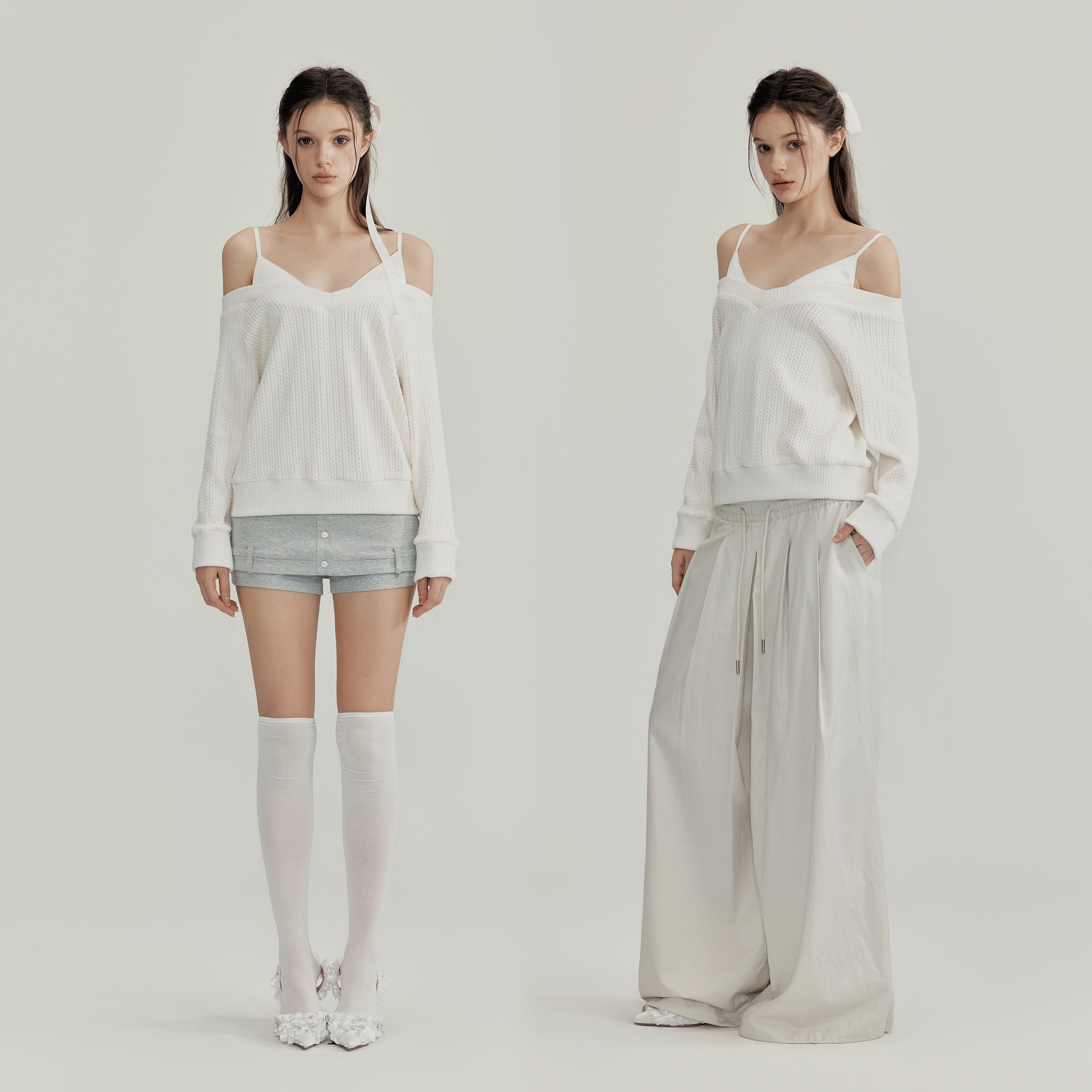 NOMEANSNO N137 Fake two piece knit top