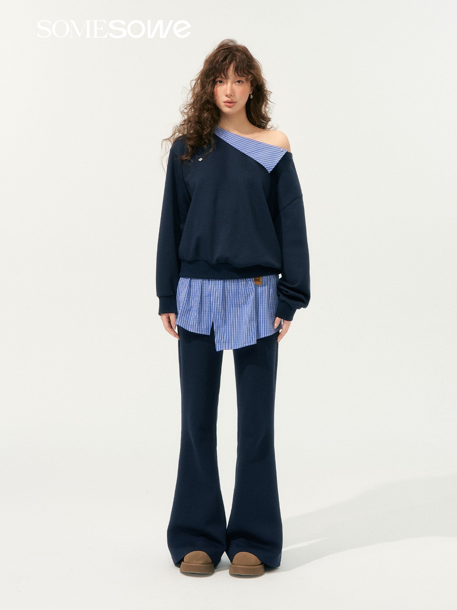 SOMESOWE S2508196&S2508197 One shoulder hoodie + pants set