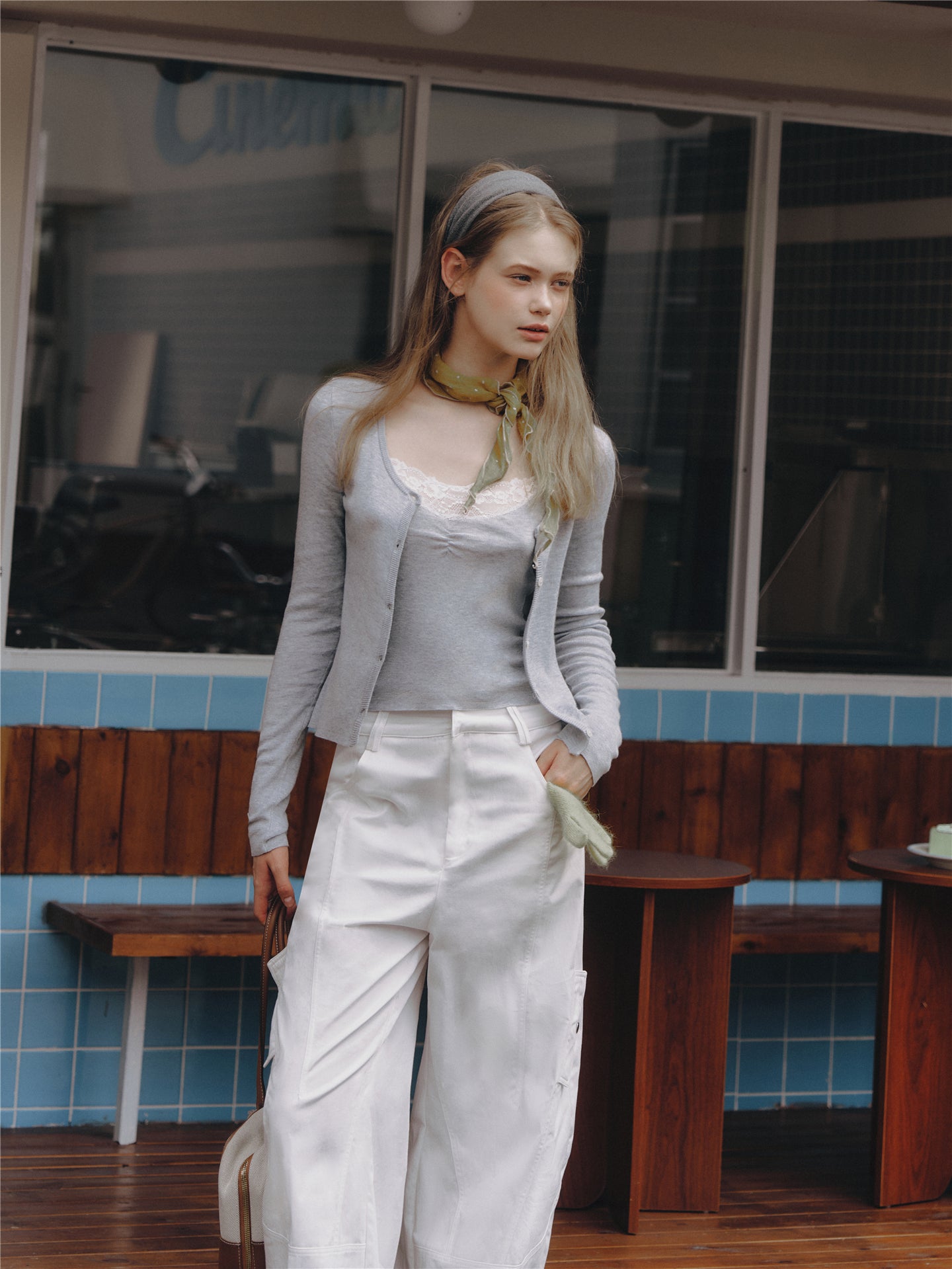 Asgony ASG26534 Solid Knit Long-Sleeve Cropped Cardigan+Knit Camisole