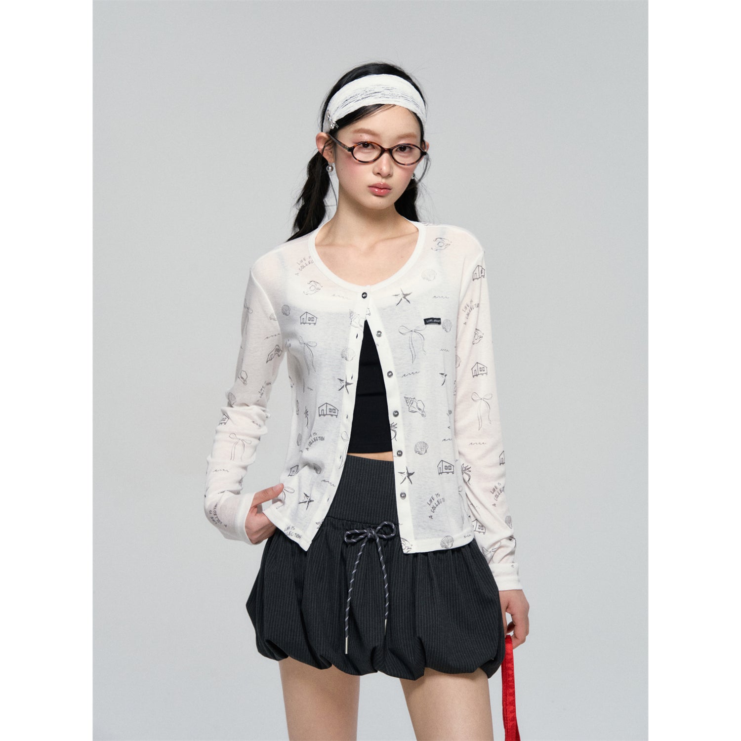 AsGony ASG25075 Printed lightweight knitted cardigan