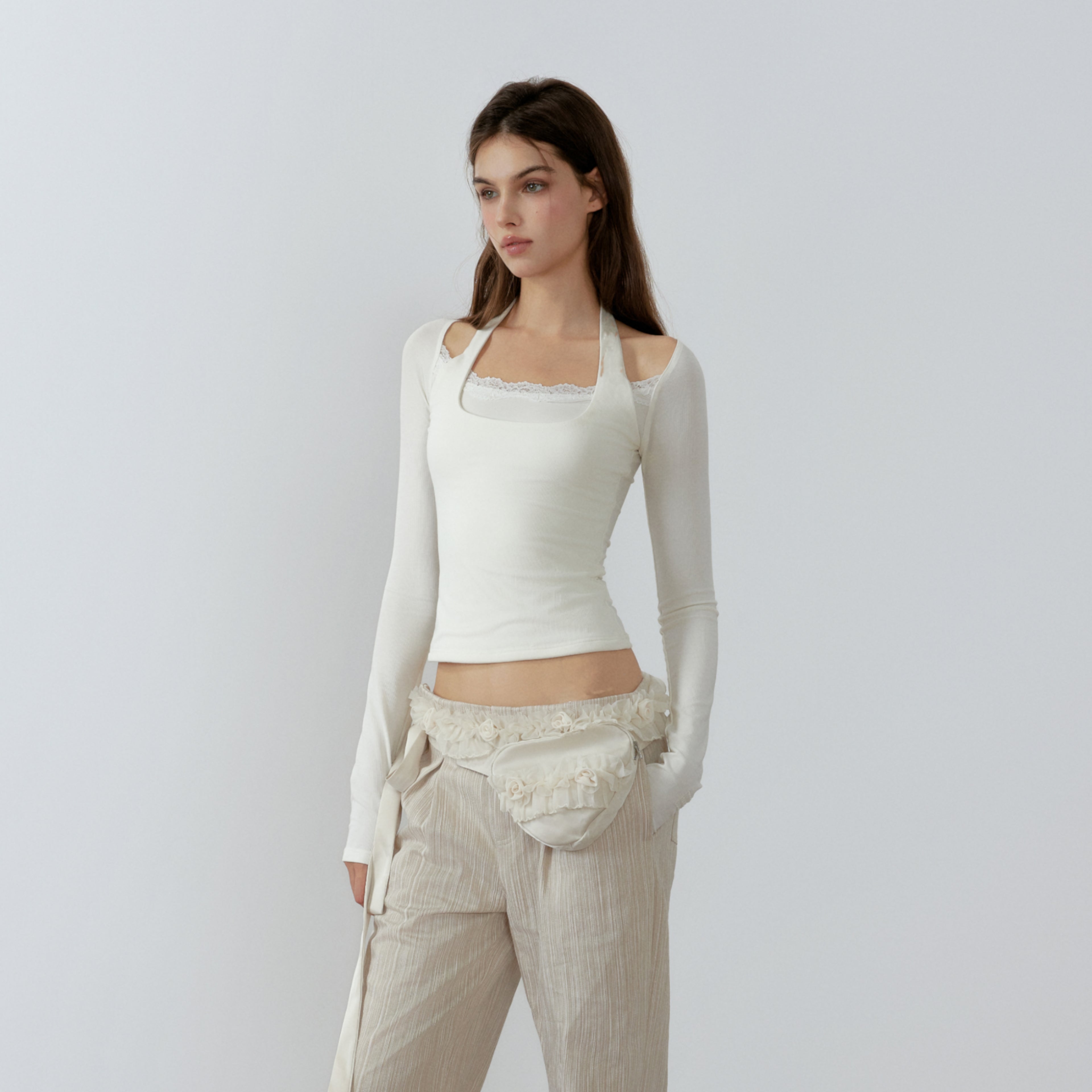 NONCESTNON N228 Fake two piece white long sleeve top