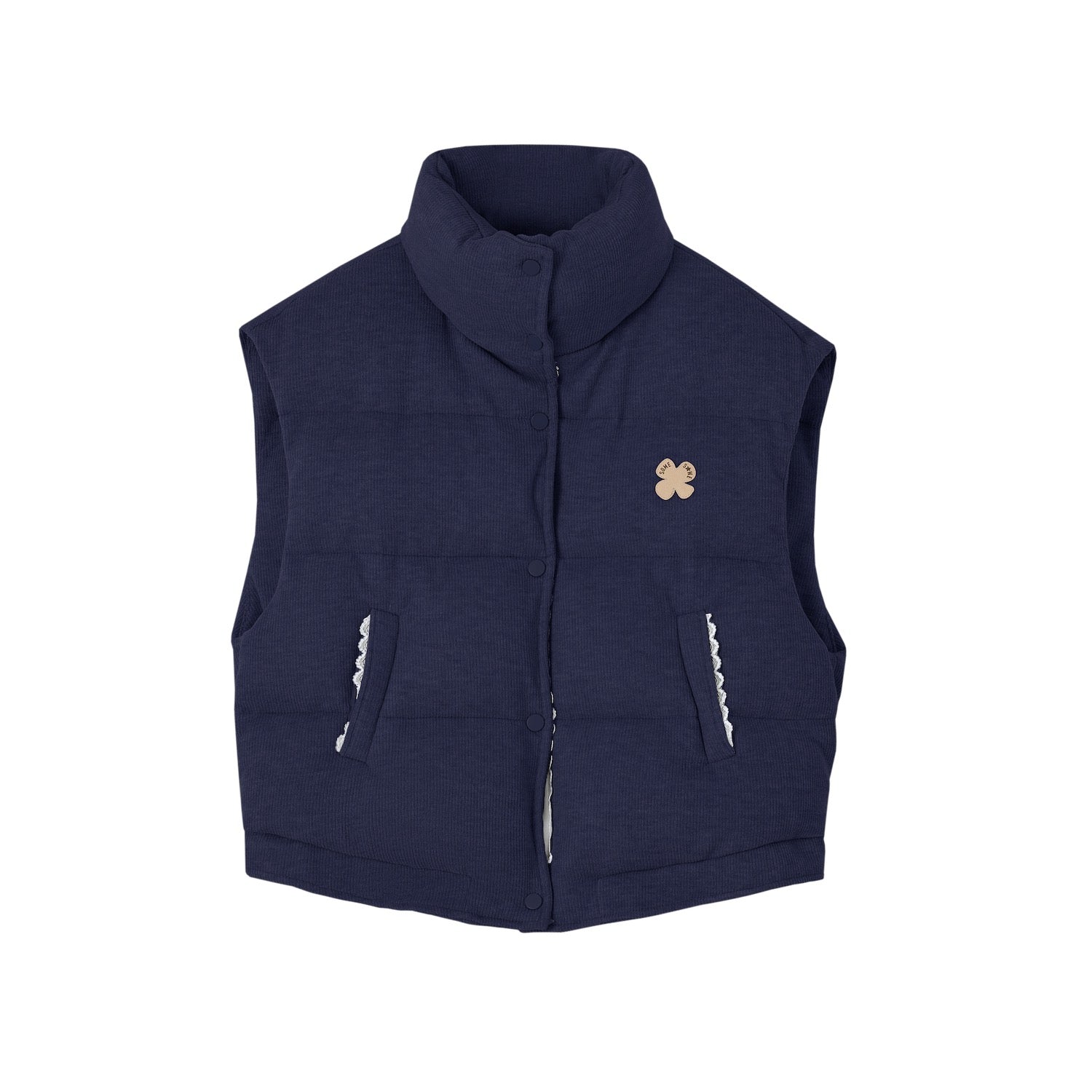 SOMESOWE S2508301 Lace patchwork stand up collar bread vest