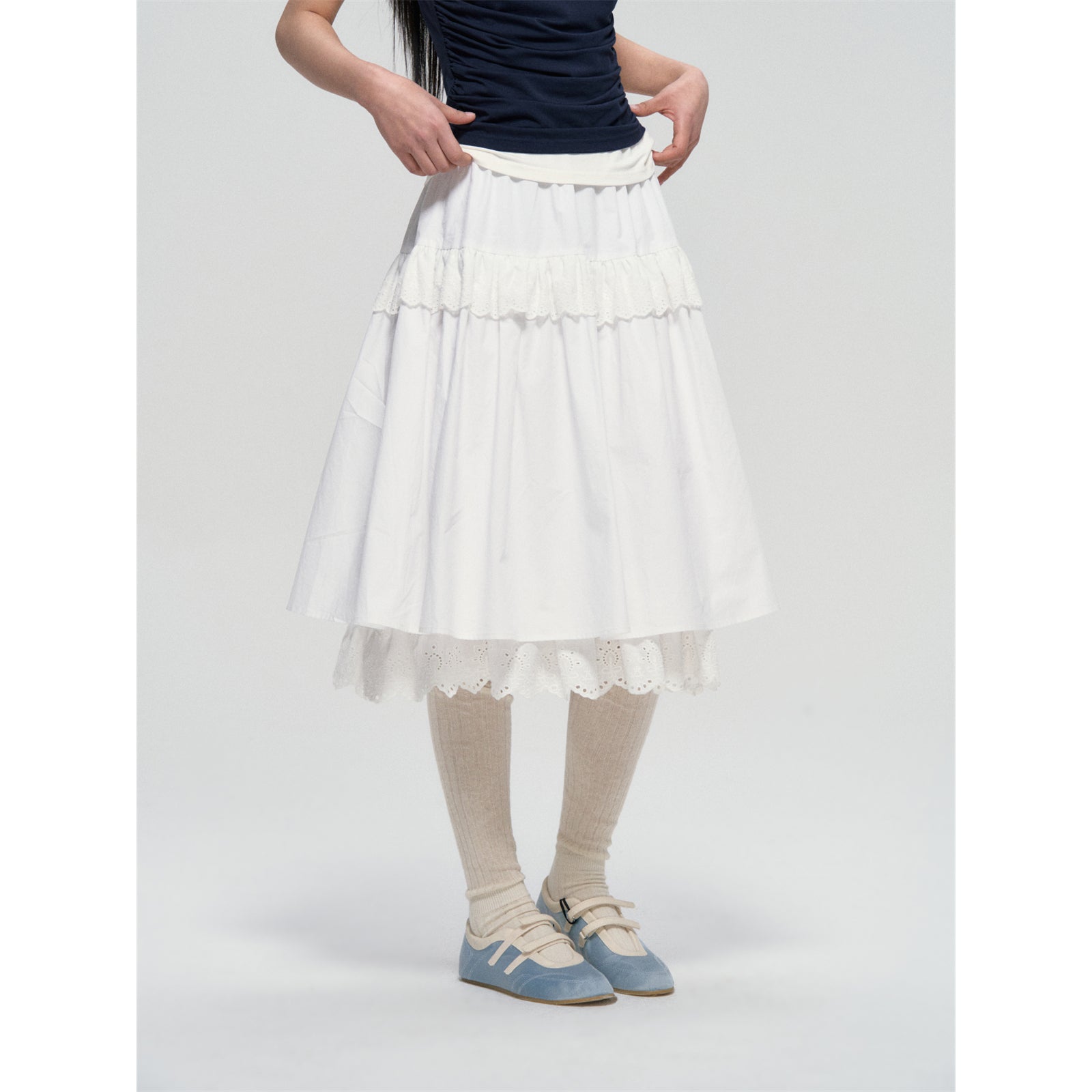 AsGony ASG25064 Multi layer lace patchwork lace skirt