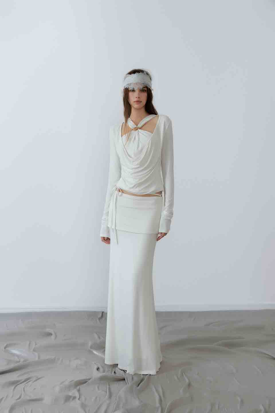 NONCESTNON N233 White fake two-piece knot long sleeved top