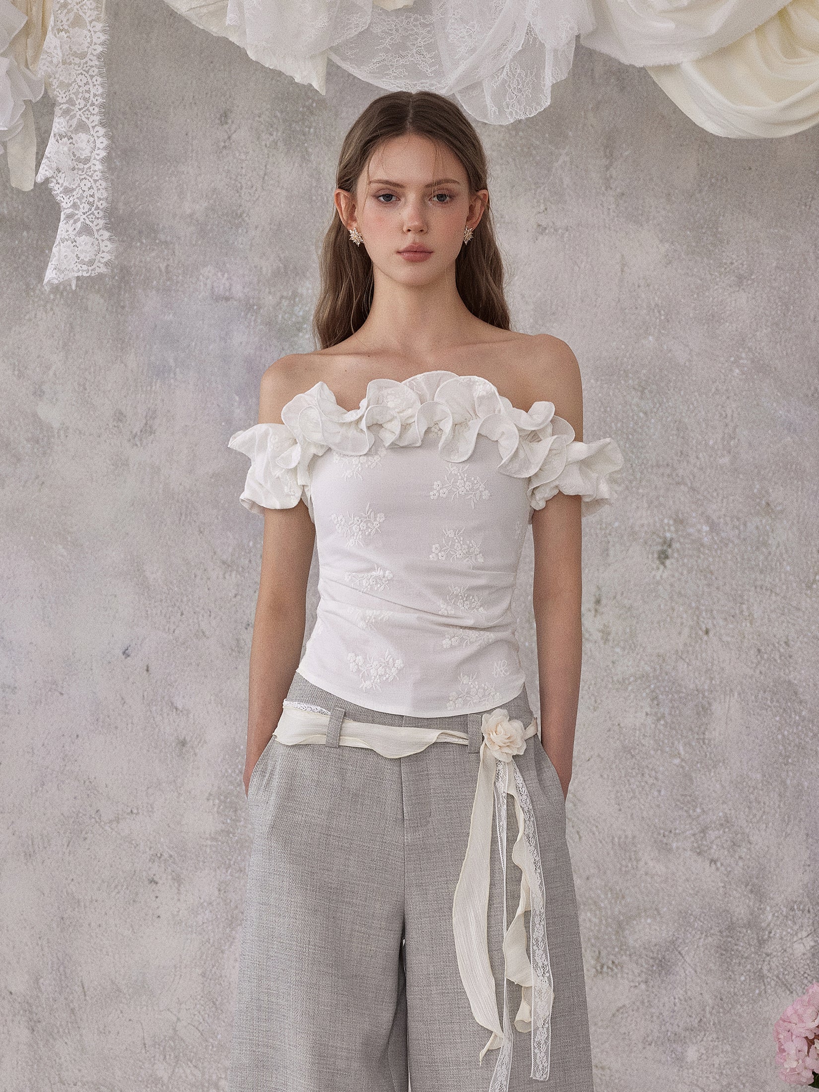 NOMEANSNO N188 White off-shoulder top
