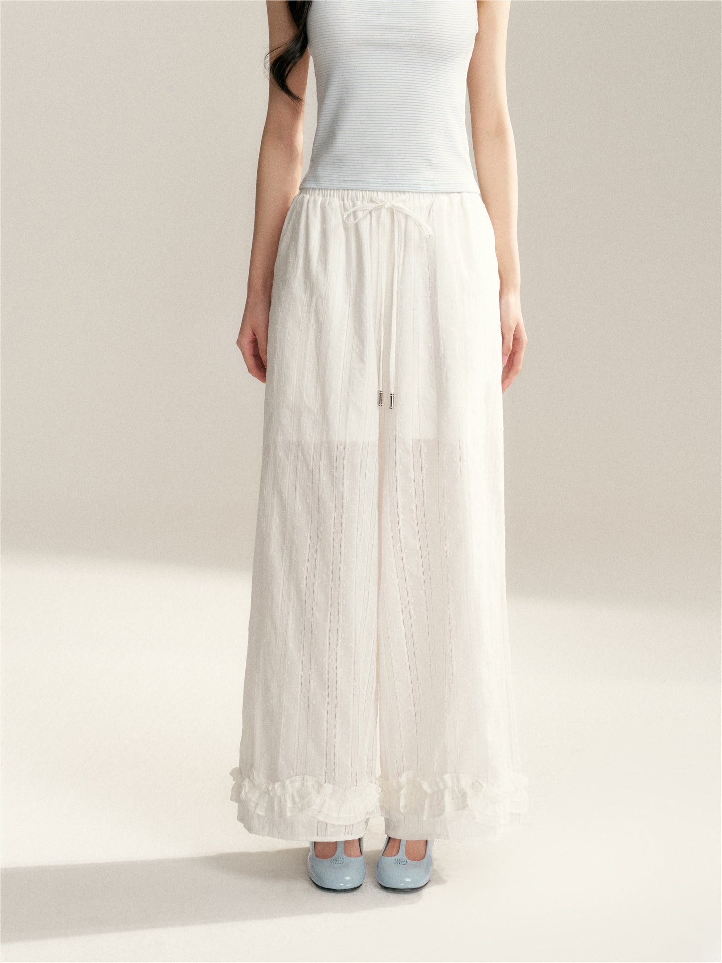 16DEWS 16D246066 Loose wide leg pants with ruffle edge splicing