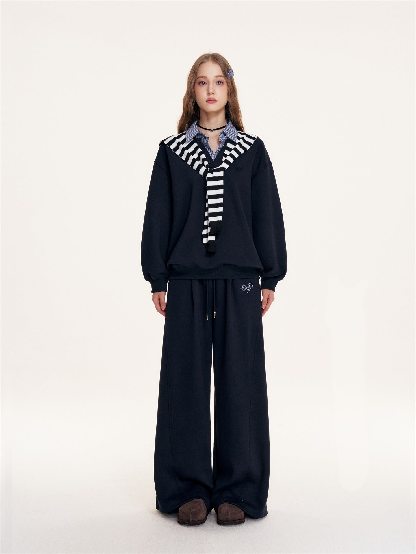 16DEWS 16D25401&16D25402&16D25414 Detachable shawl fake two-piece top + pants set