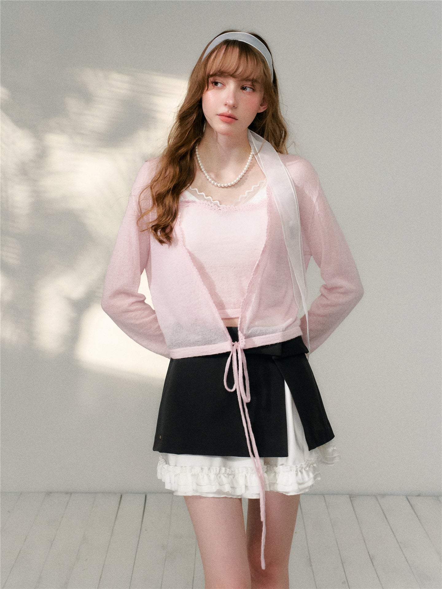 16DEWS 16D26088&16D26089 Woolen crochet knitted cardigan sling two-piece set + skirt