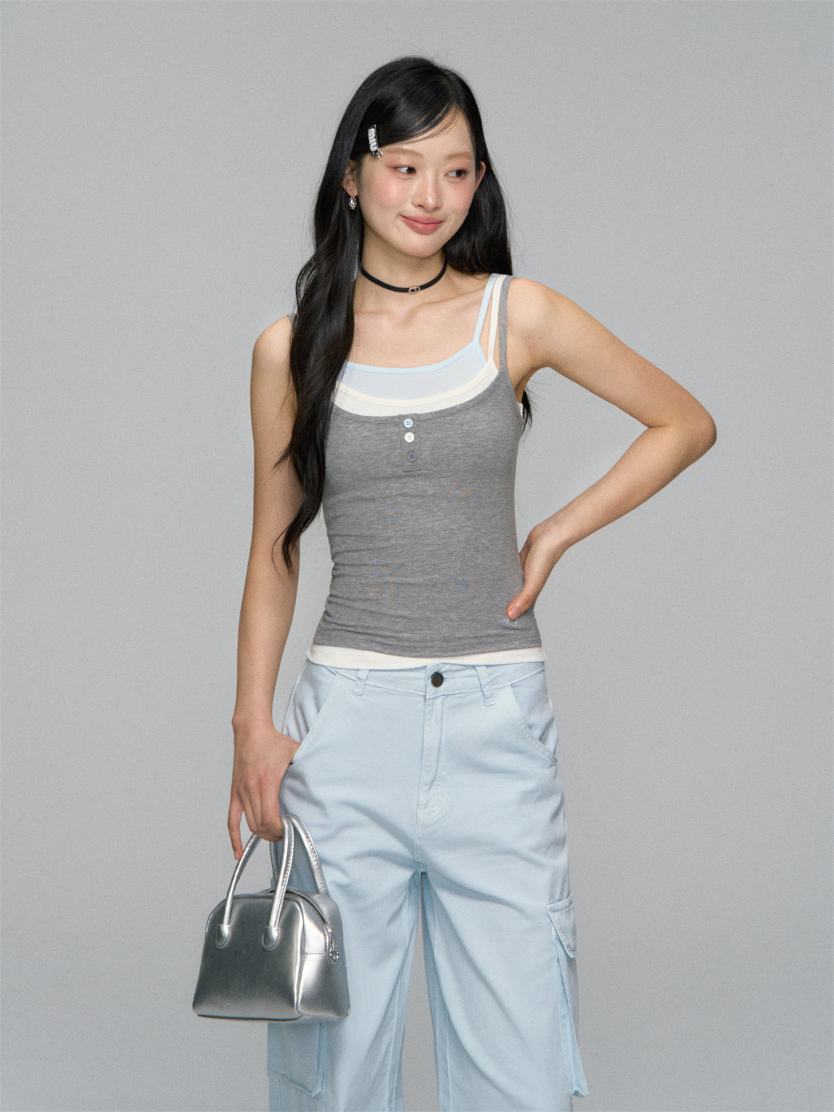 AsGony ASG25152 Fake three-piece contrasting knitted camisole vest