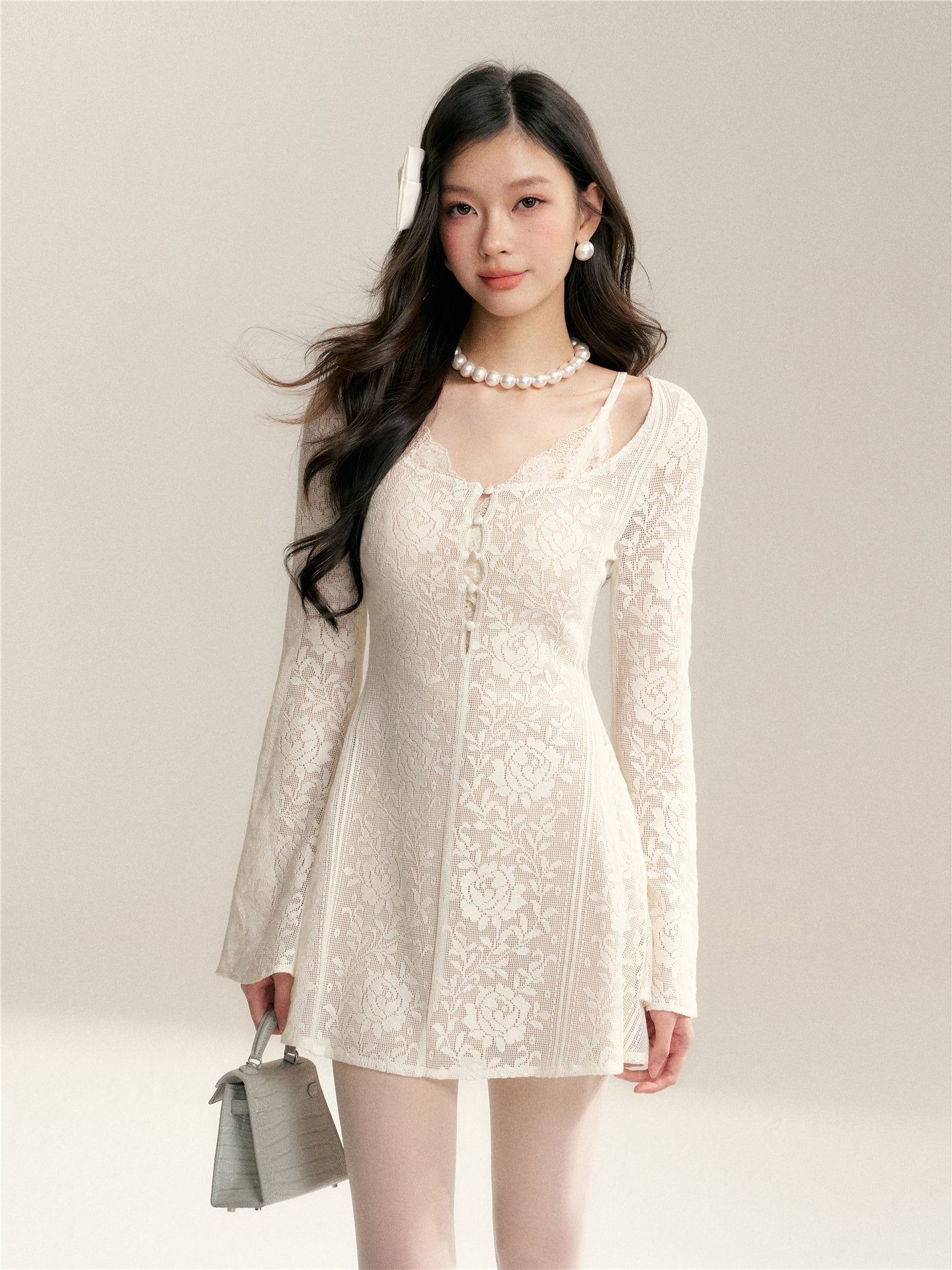 16DEWS 16D26053 Hollow jacquard lace slim fit A-line dress