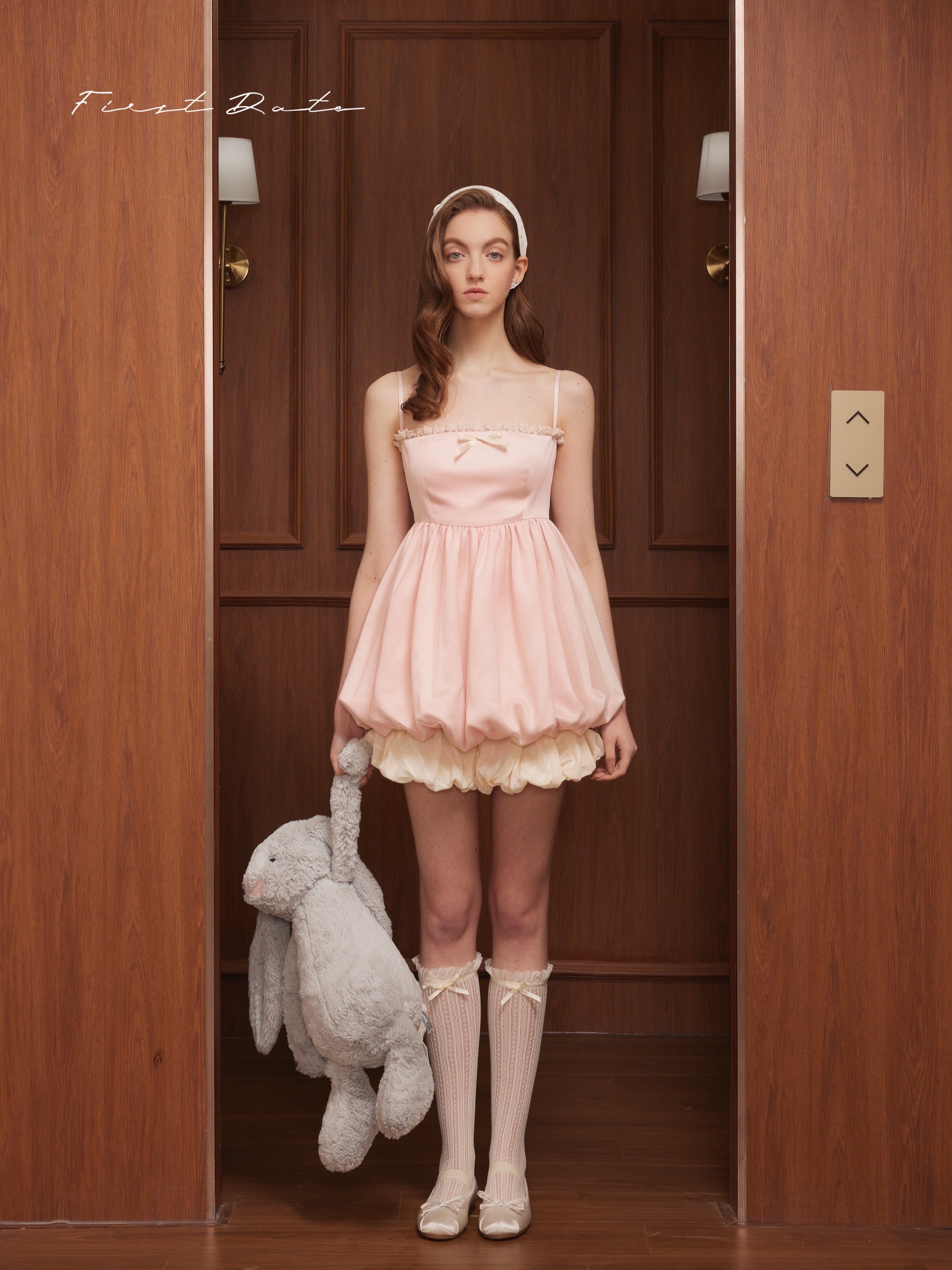 First Date Strawberry camisole puffy dress