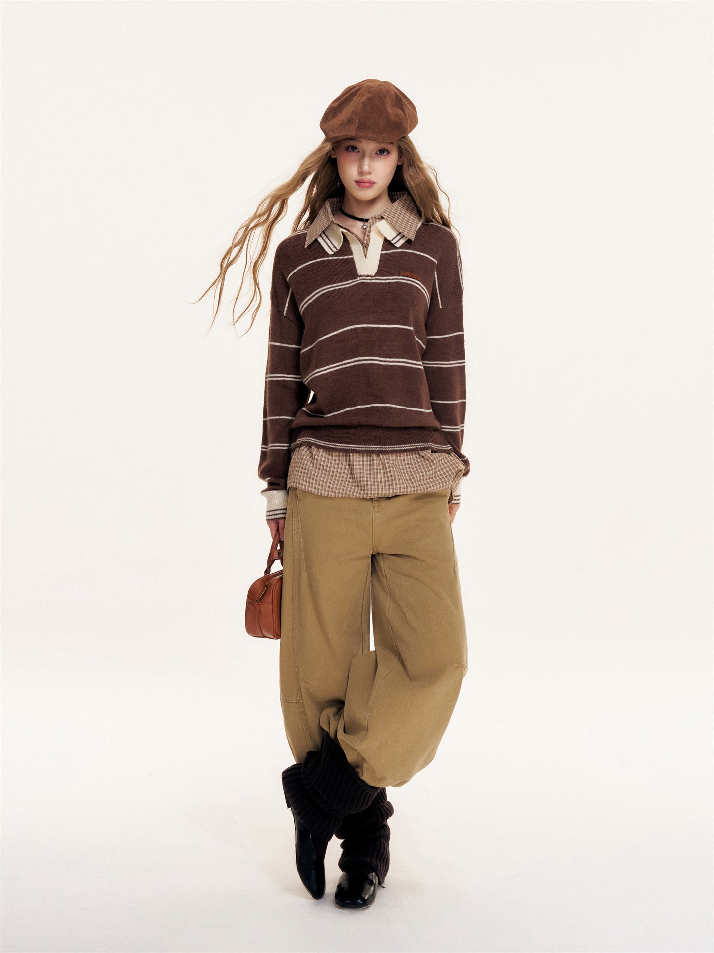 16DEWS 16D25380 Polo collar fake two-piece pullover sweater