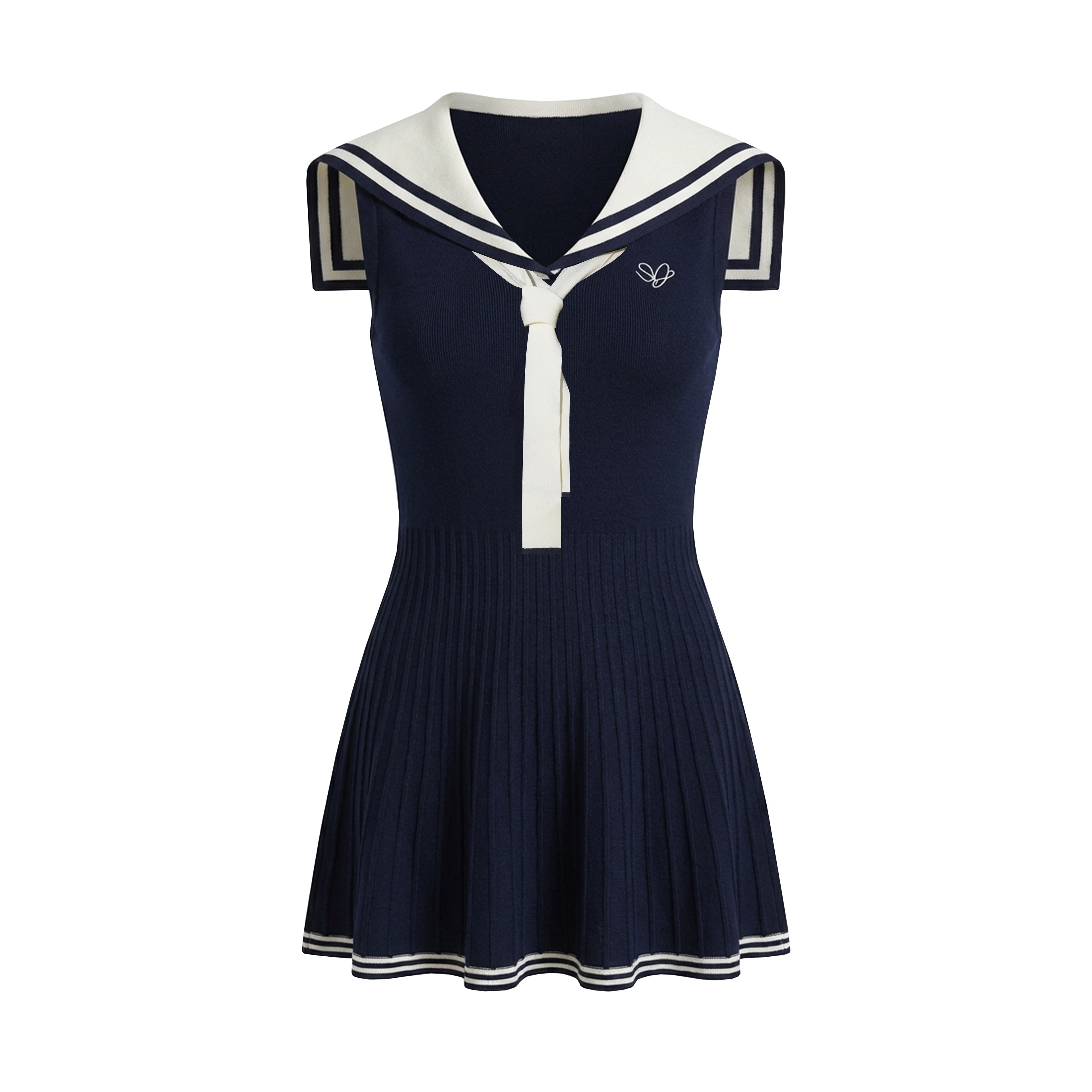 16DEWS 16D26121 Navy collar slim fit sleeveless A-line dress