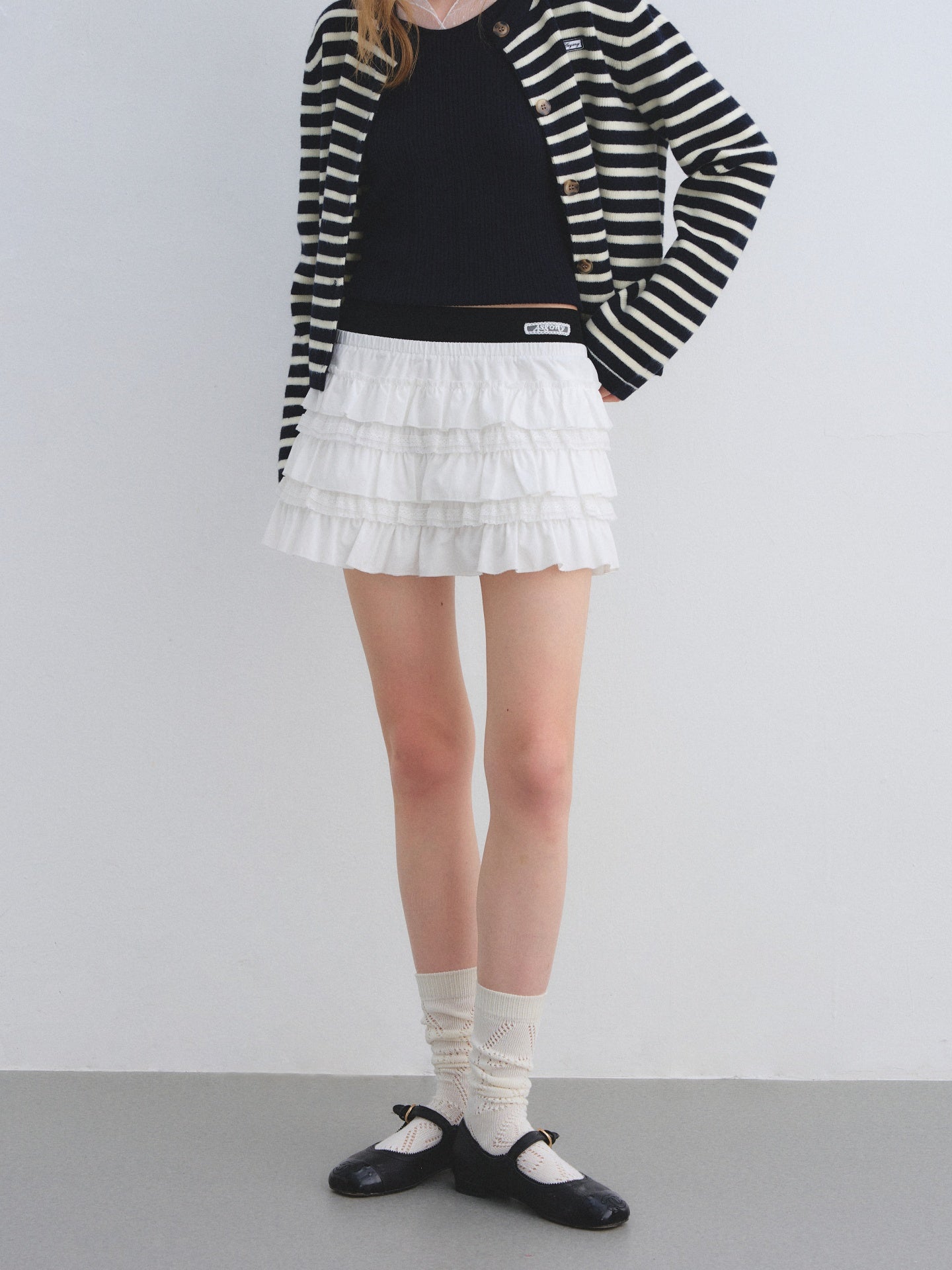 AsGony ASG25678&ASG25672 Wool round neck striped knitted cardigan + skirt set