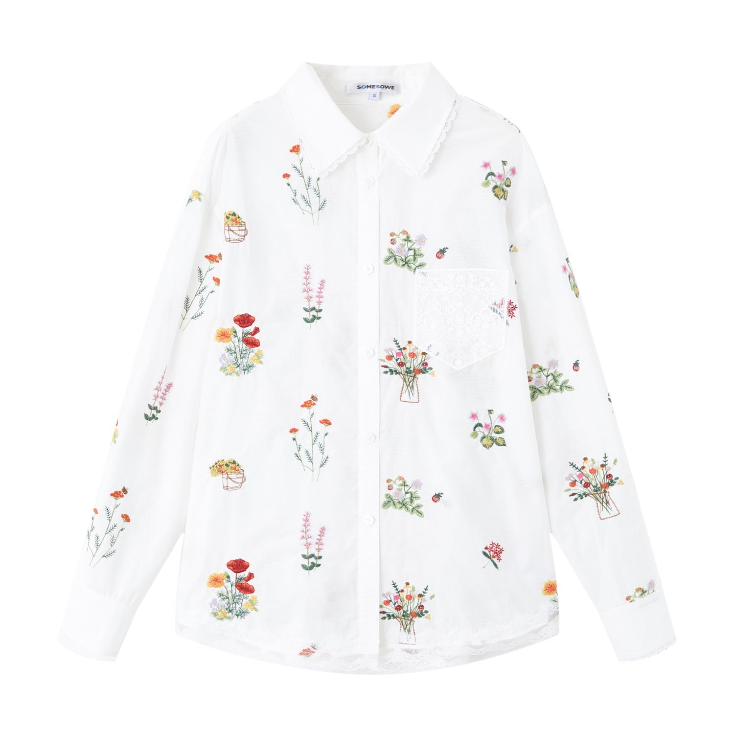 SOMESOWE S2609059&S2609060 Flower embroidery lace patchwork shirt + skirt