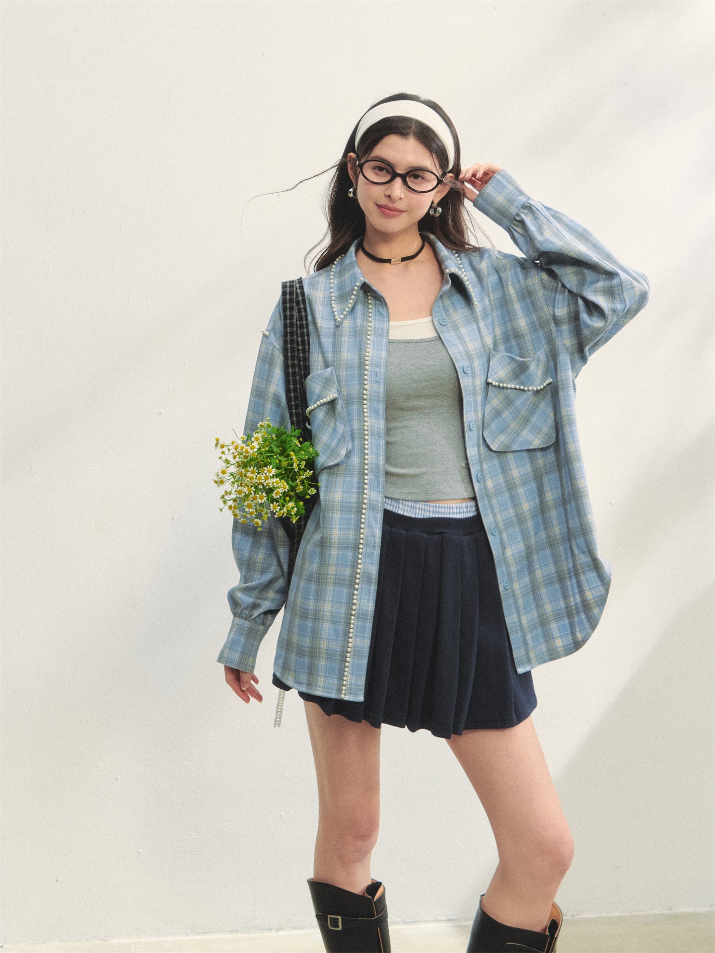 AsGony ASG25311 Pearl embellished pocket shirt