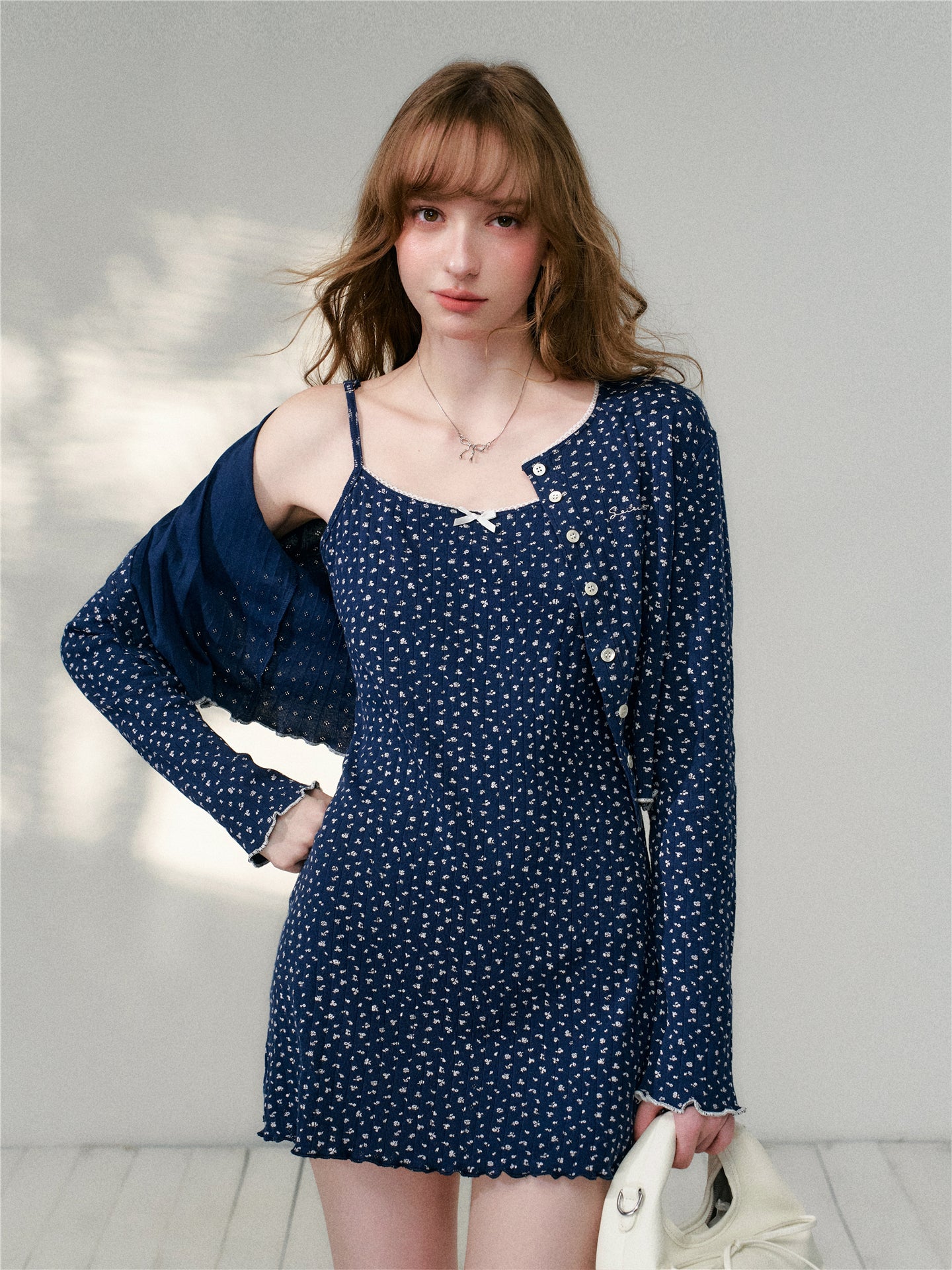 16DEWS 16D26129&16D26130 Blue floral short cardigan + camisole dress