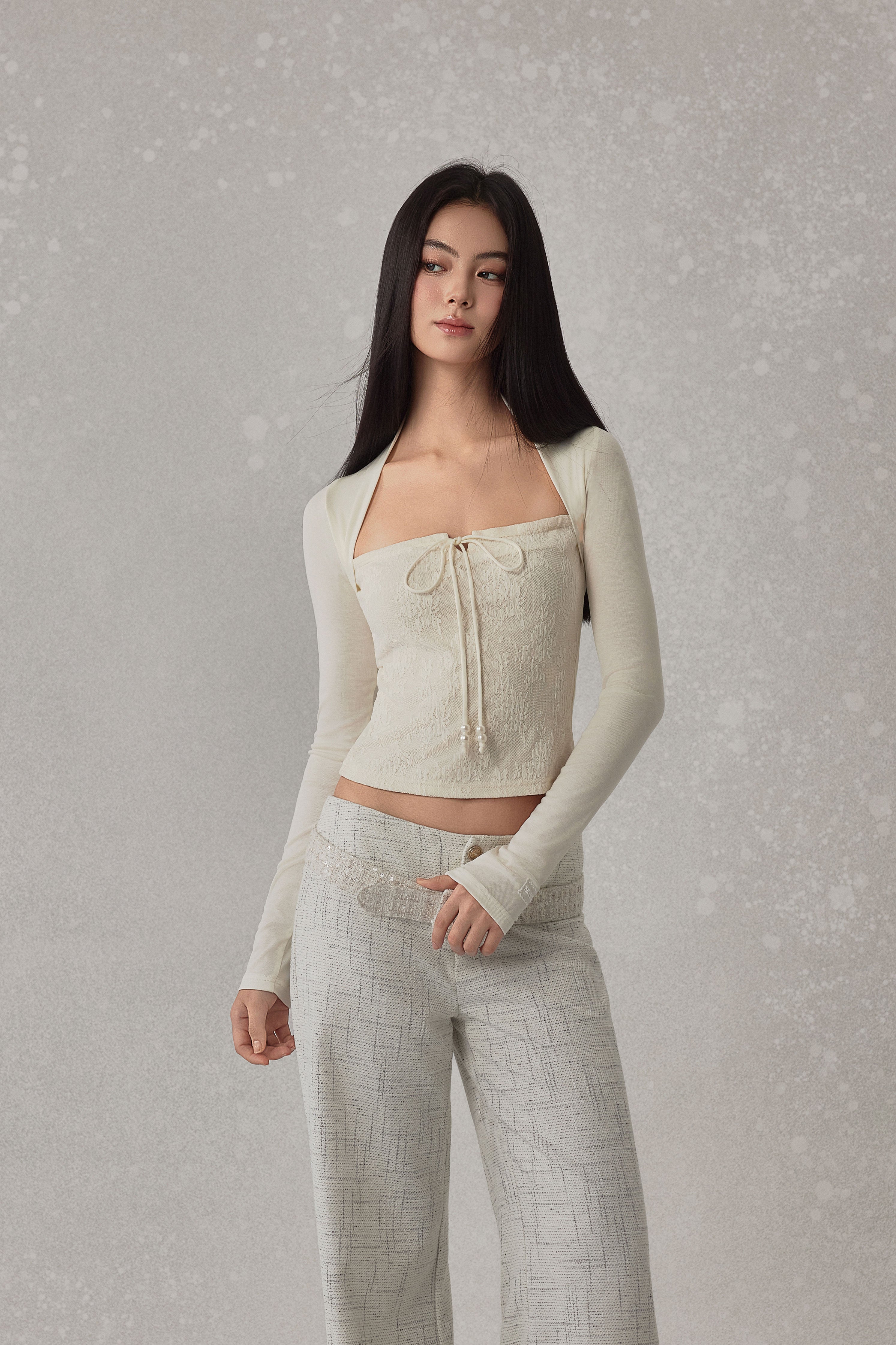 NONCESTNON N257 Lace up long sleeved top