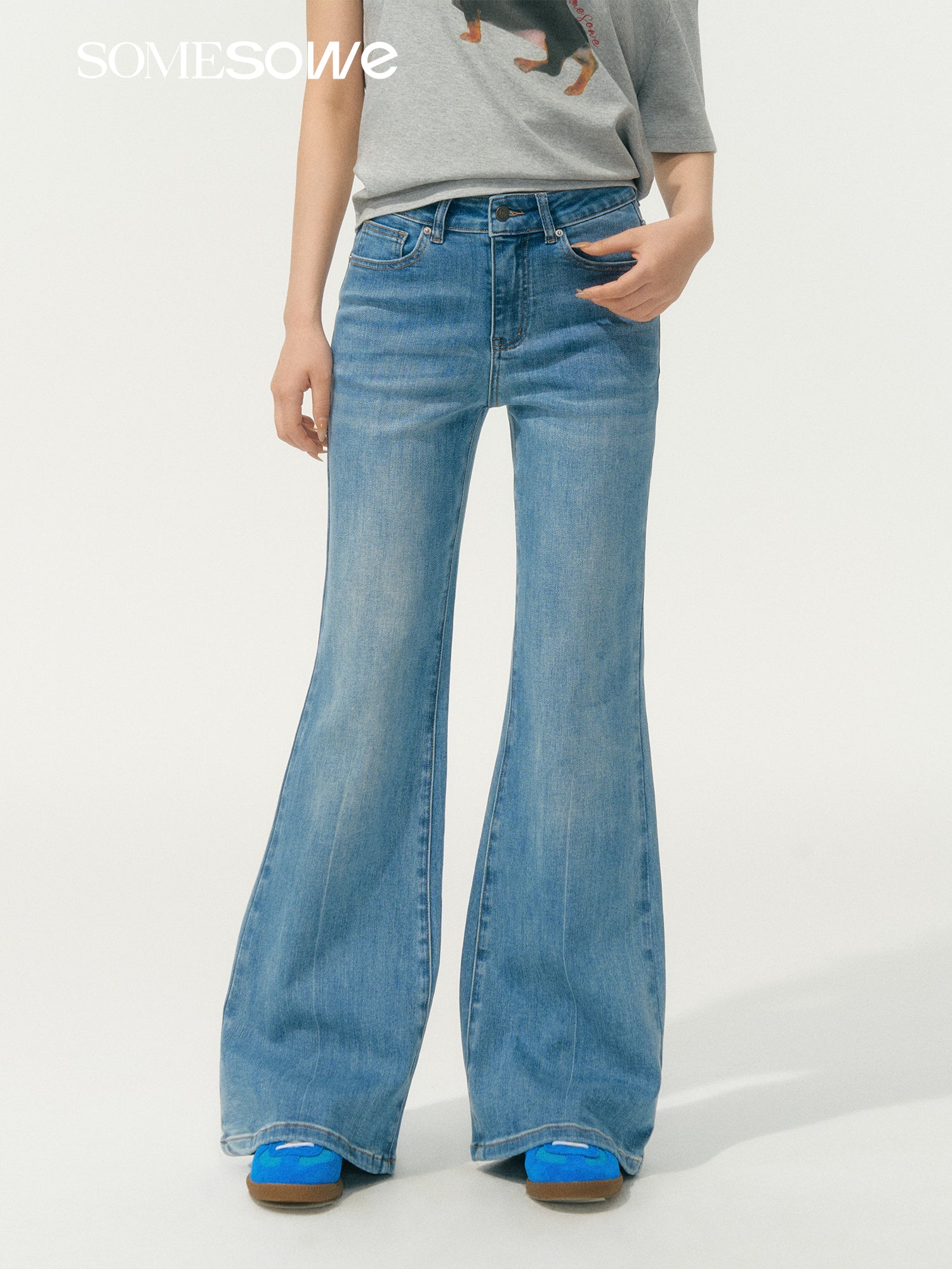 SOMESOWE S2508063 Lace micro flared jeans