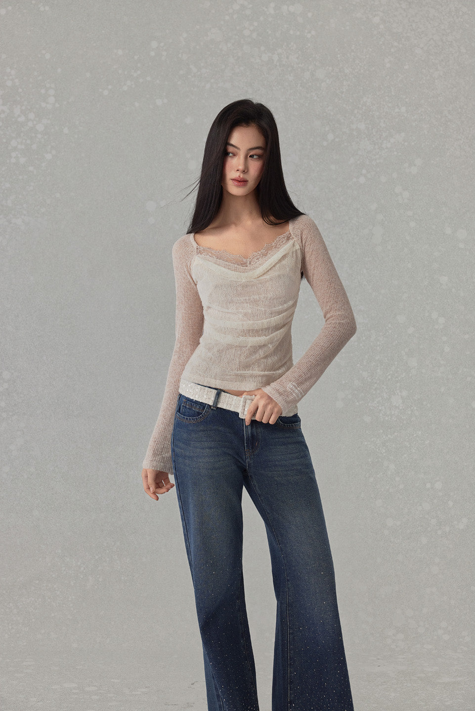 NONCESTNON N240 Lace collar long sleeved top