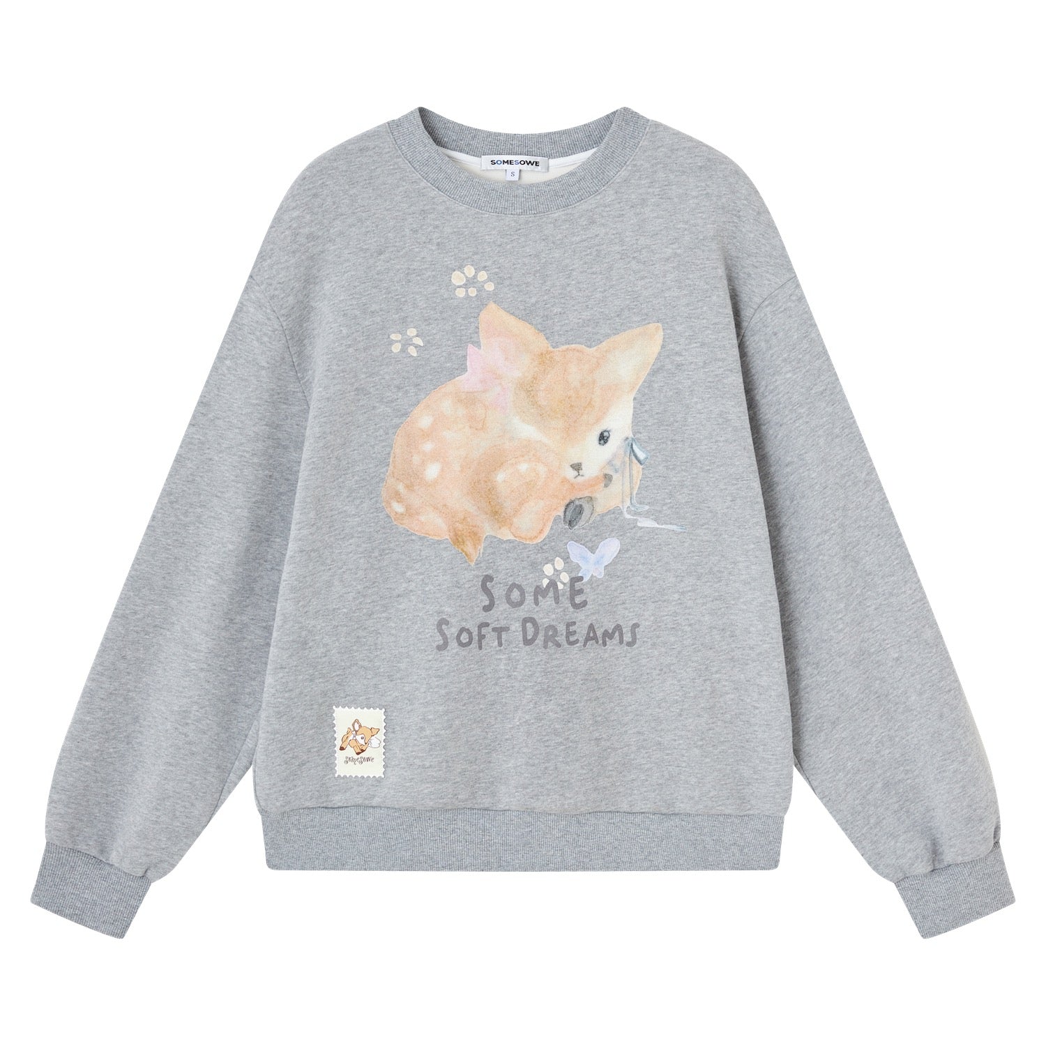SOMESOWE S2508316 Little deer whispering round neck long sleeved hoodie