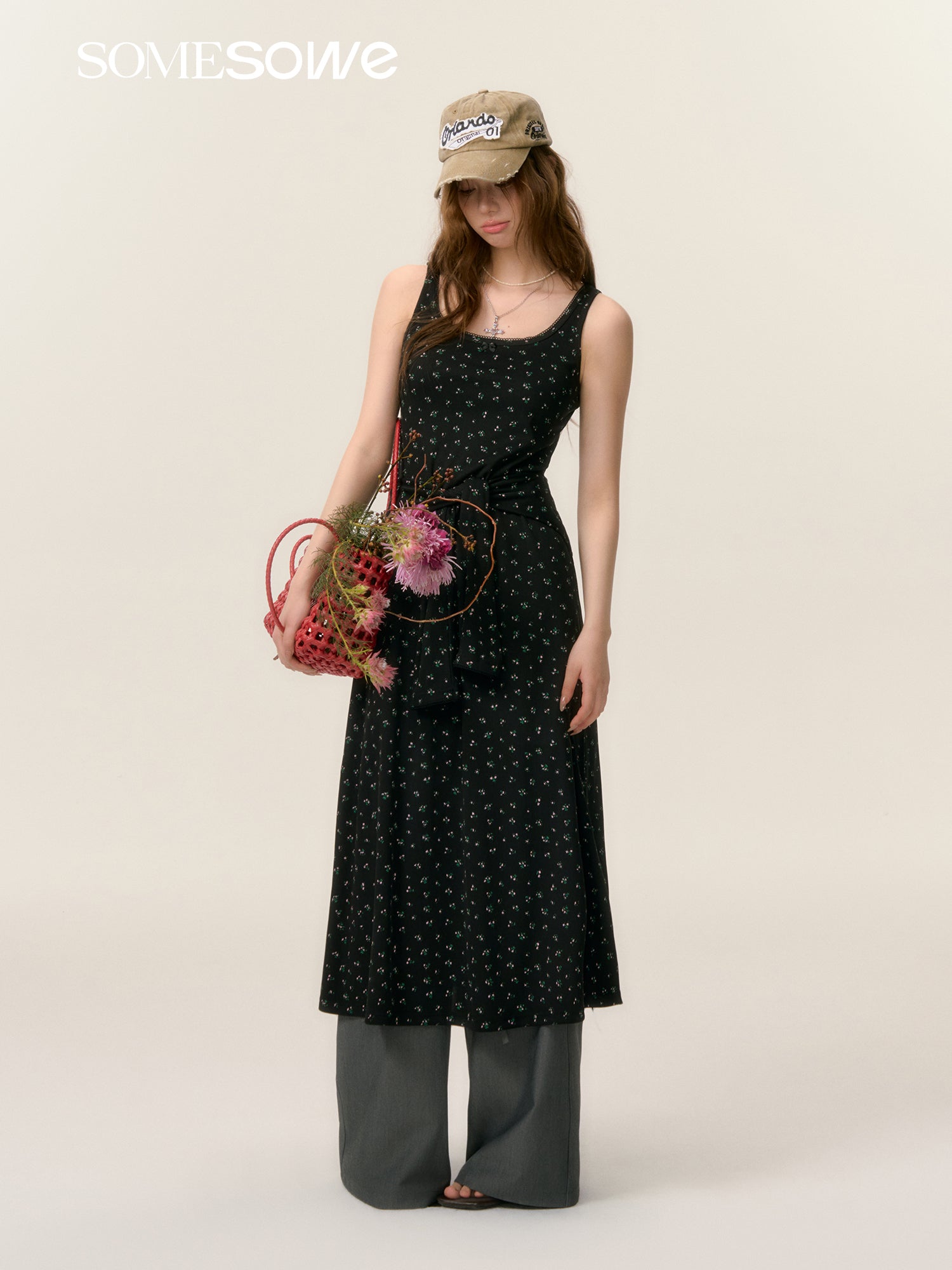 SOMESOWE S2508039&S2508040 Floral knit dress + cardigan set(seperate)