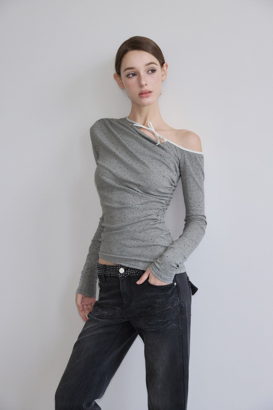 NONCESTNON N321 Colorful diamond off shoulder top