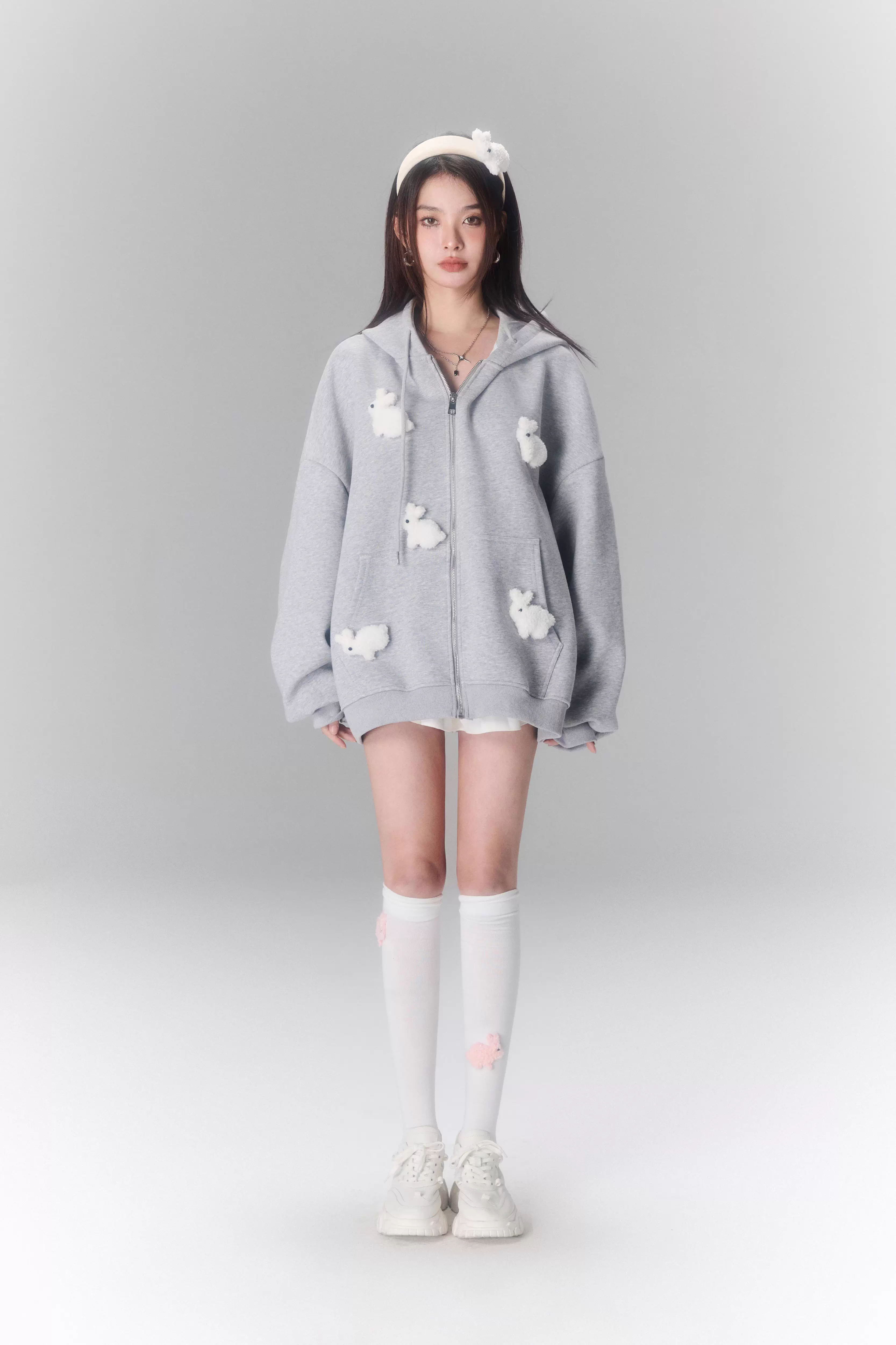 Cloud Season Mini Rabbit Hoodies Coat(2colro)
