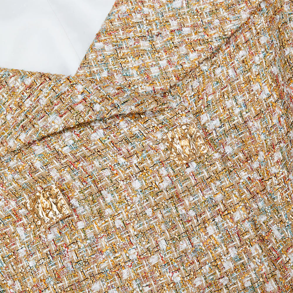 Self-Portrait Gold Tinsel Boucle Off Shoulder Mini Dress