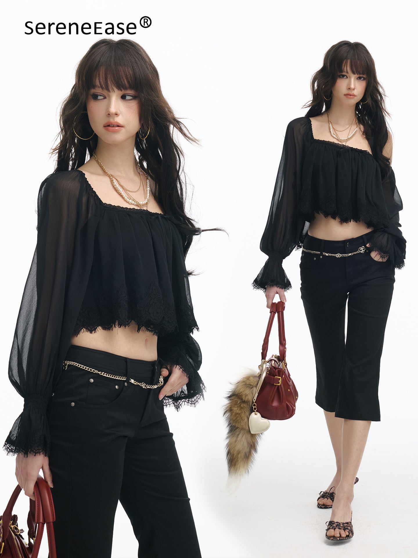 Serene Ease Off shoulder lace patchwork top