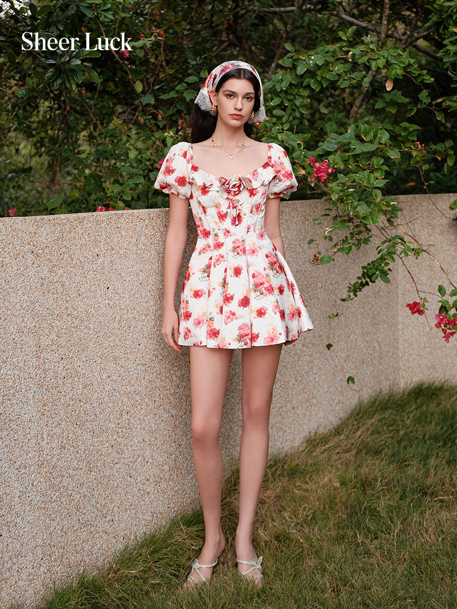 SHEERLUCK SLLYQ26304 Elegant satin puffy sleeve dress