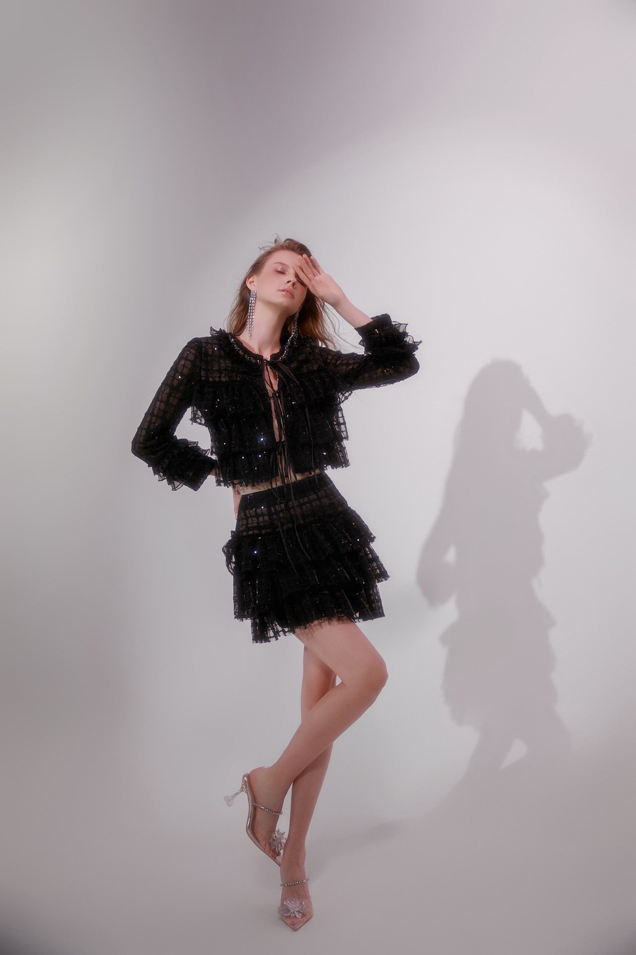 Wardrobes by chen Black sequin lace and diamond set (separate)