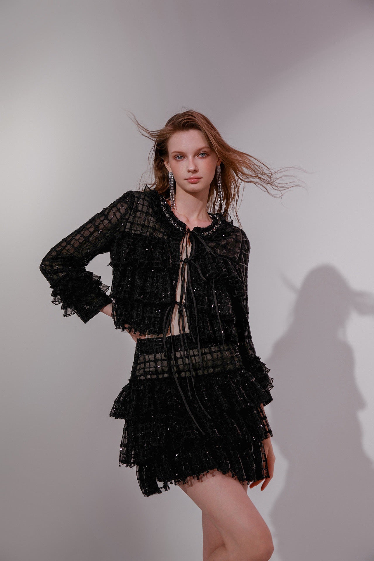 Wardrobes by chen Black sequin lace and diamond set (separate)