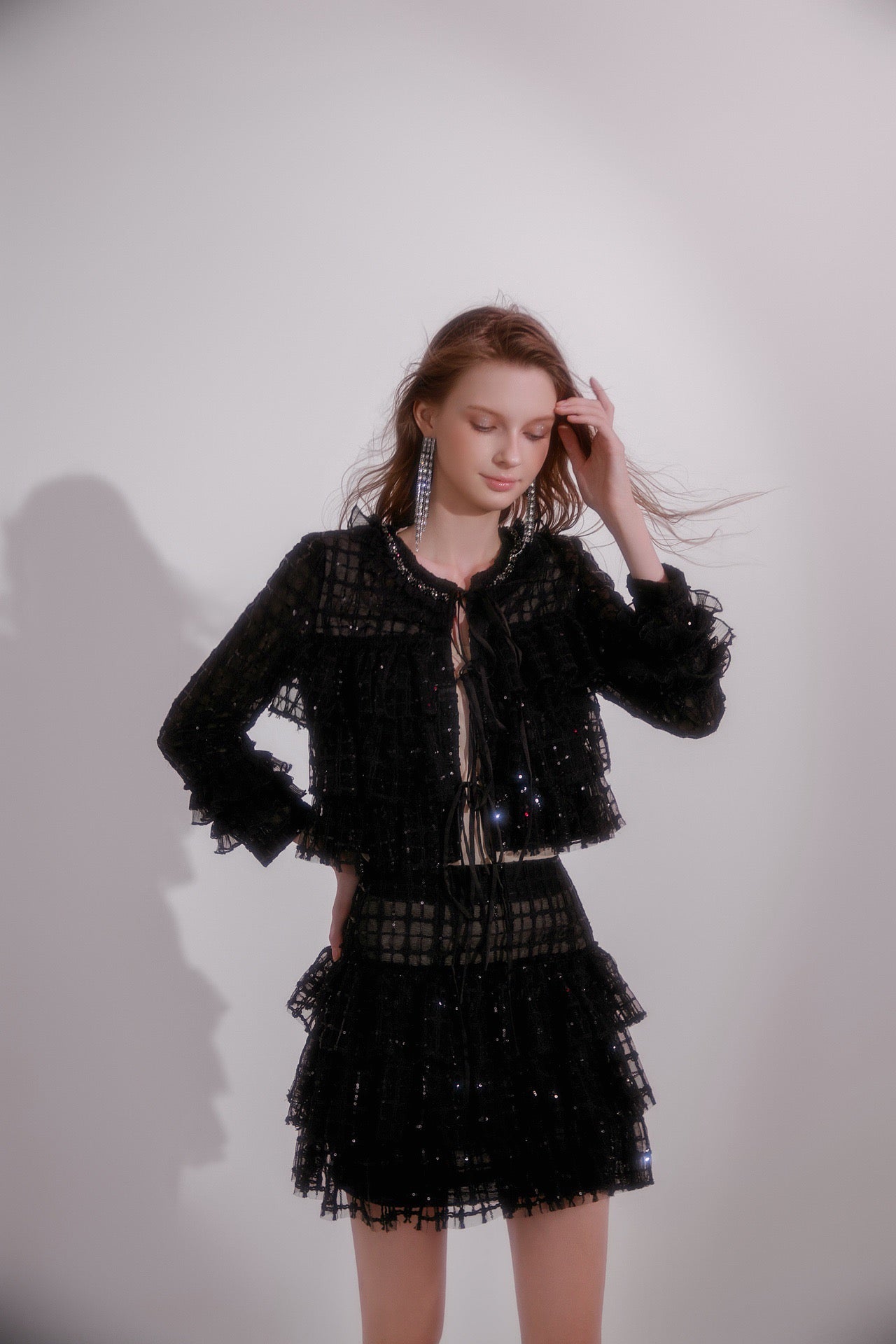 Wardrobes by chen Black sequin lace and diamond set (separate)