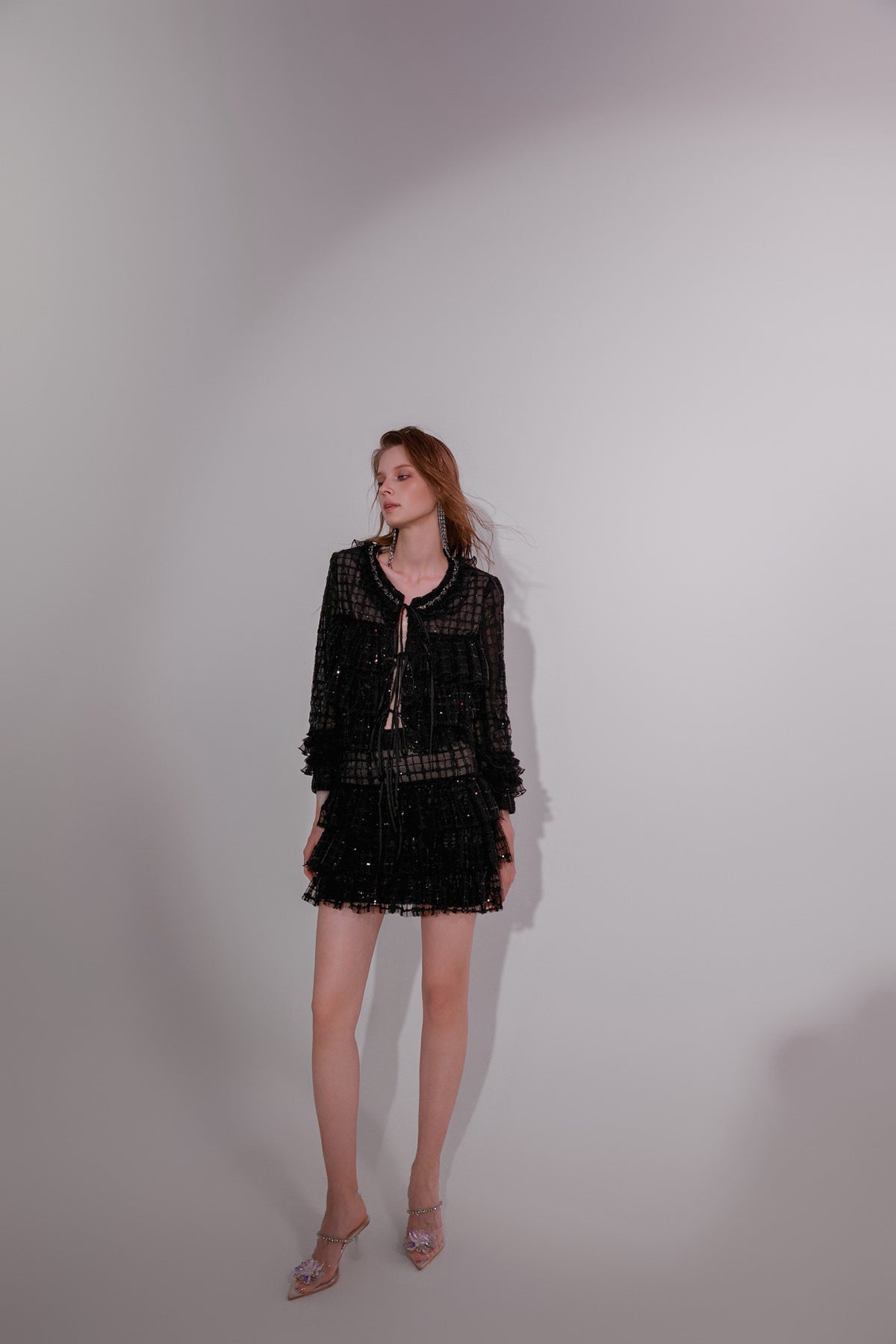 Wardrobes by chen Black sequin lace and diamond set (separate)